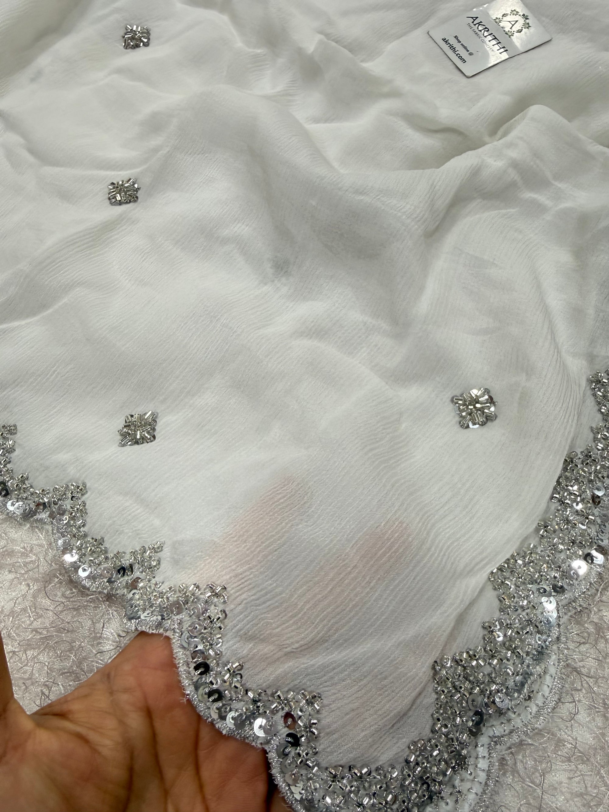 Dyeable embroidered pure chinon dupatta