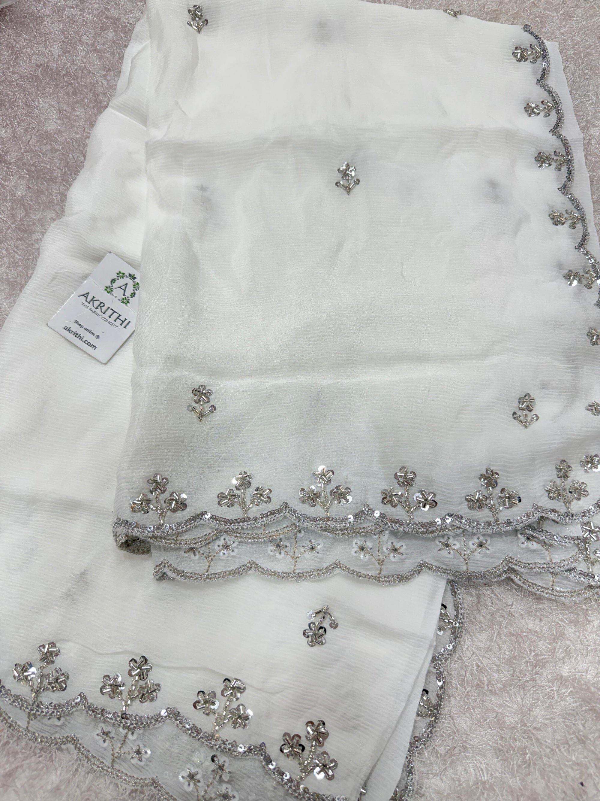 Dyeable embroidered pure chinon dupatta