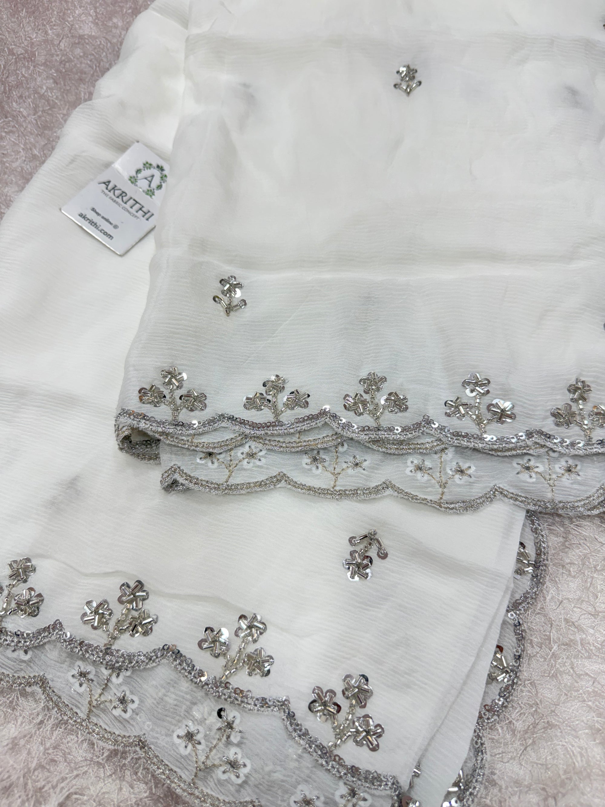 Dyeable embroidered pure chinon dupatta