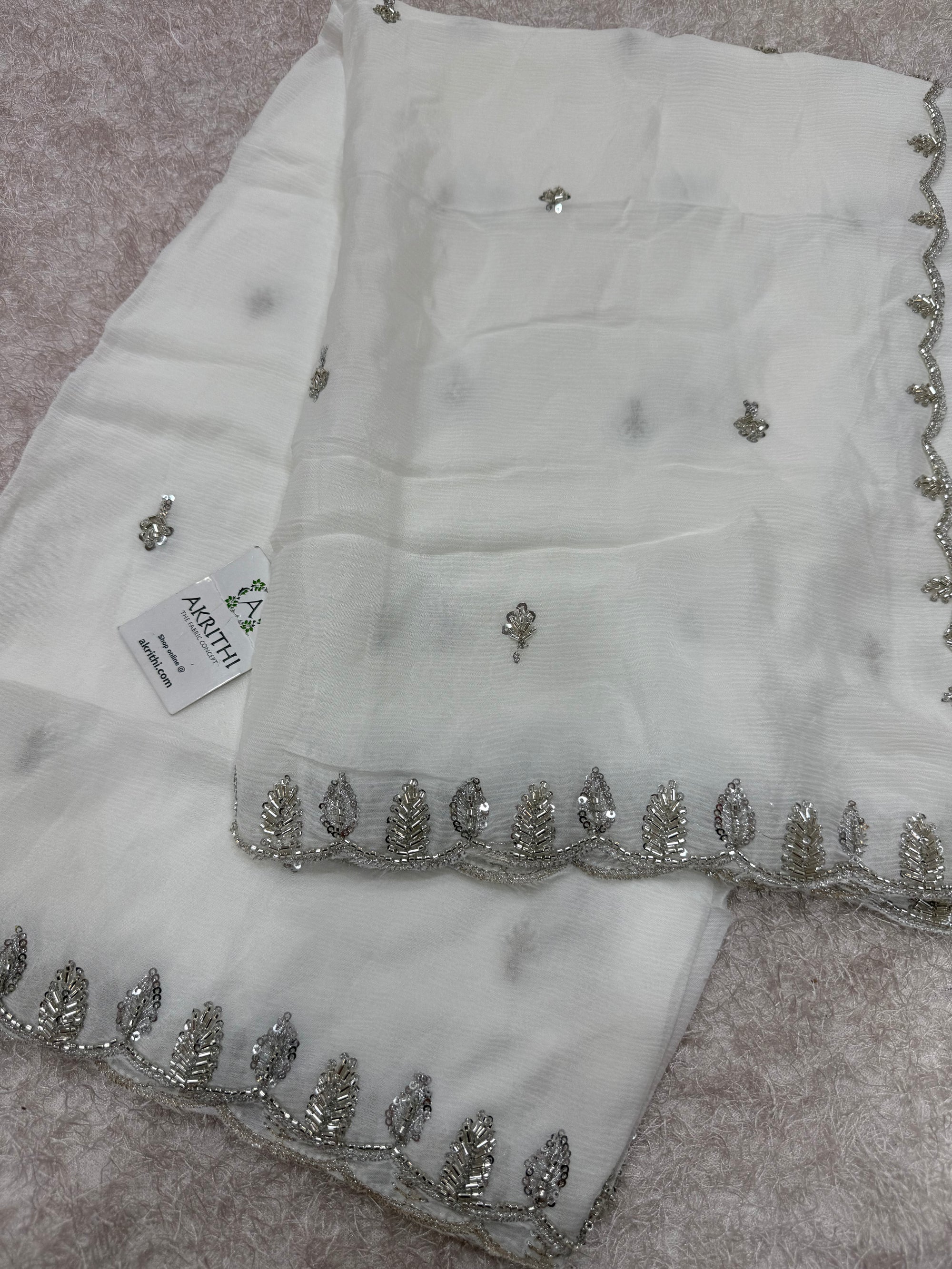 Dyeable embroidered pure chinon dupatta
