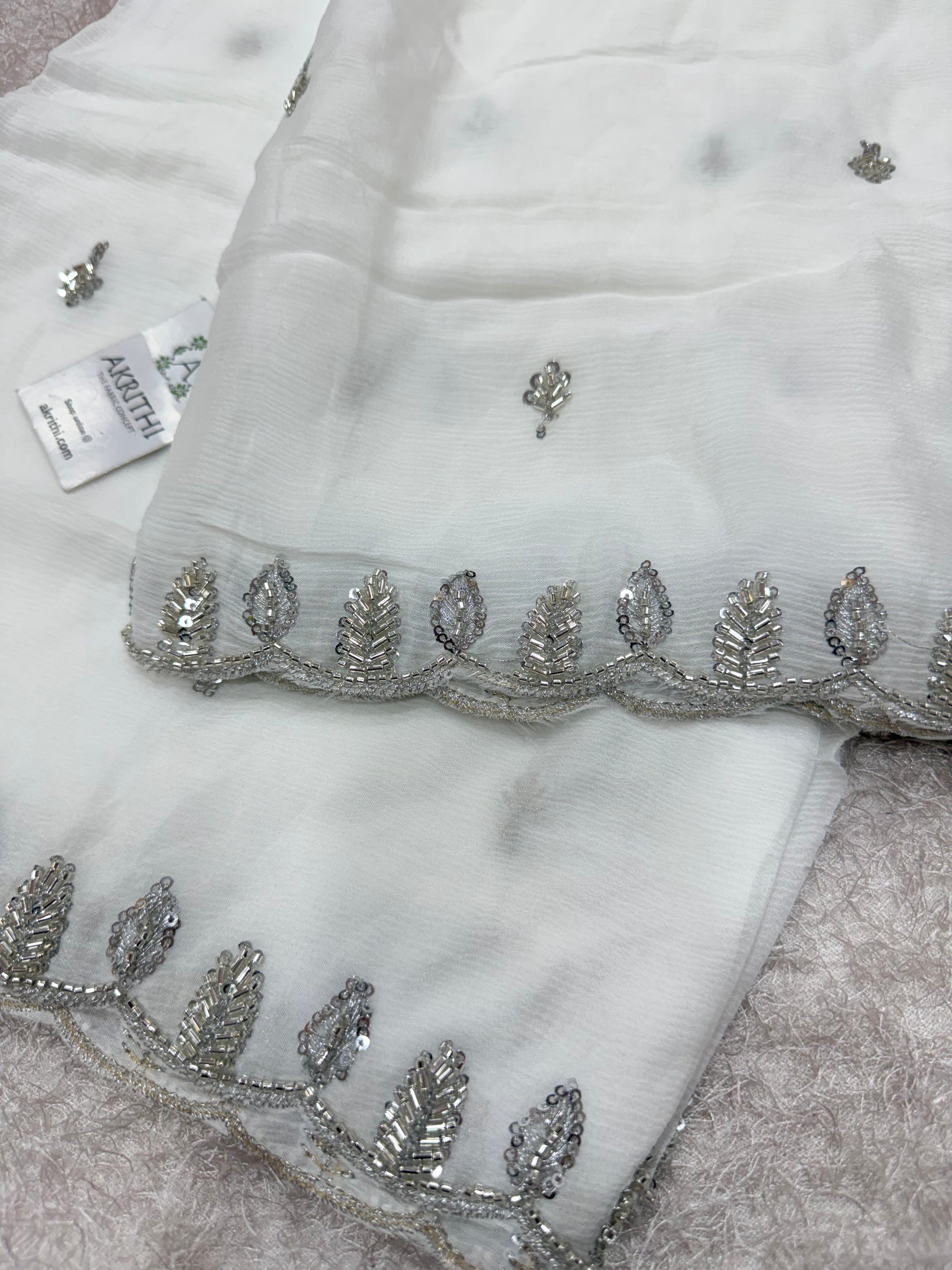 Dyeable embroidered pure chinon dupatta