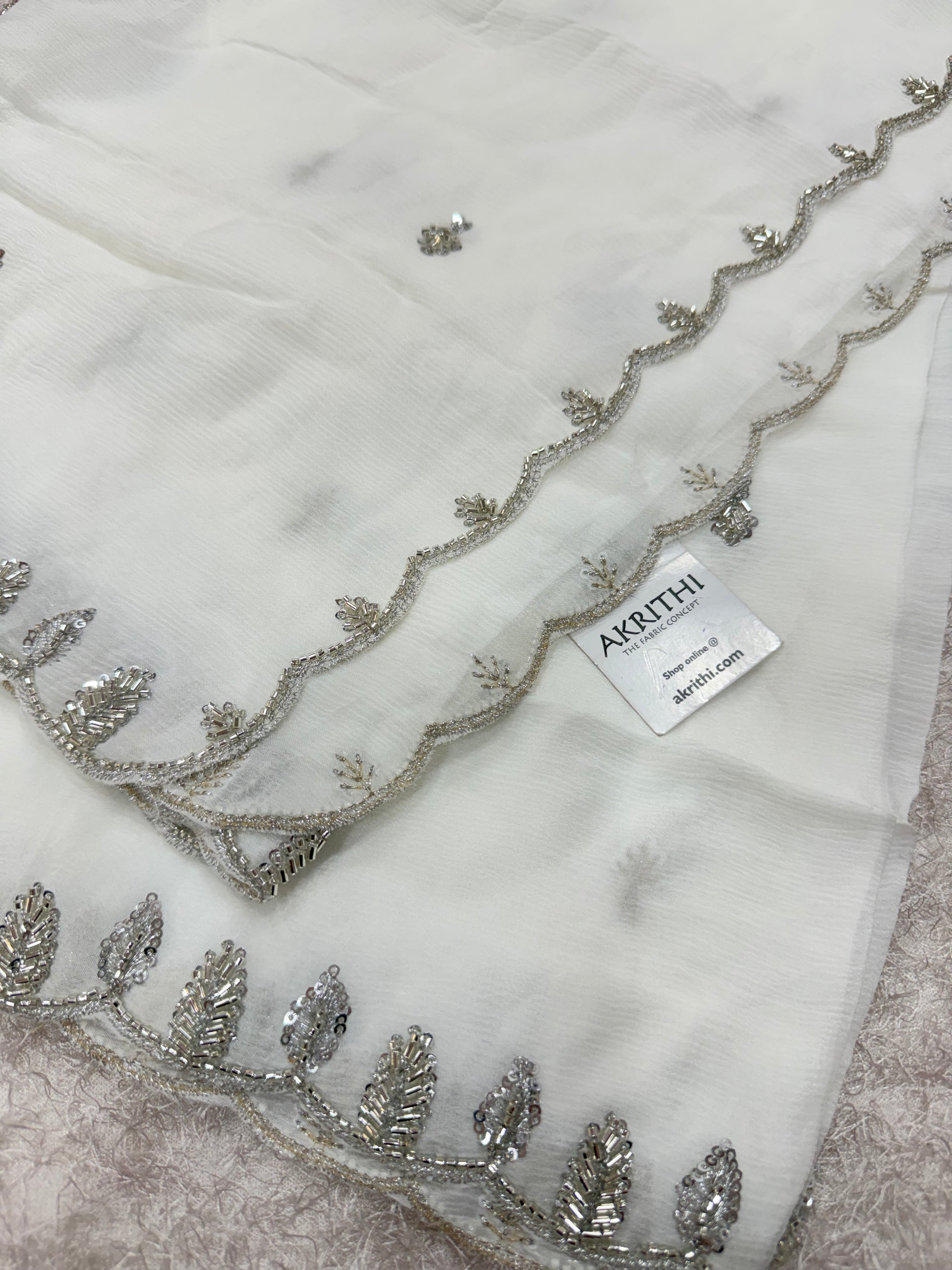 Dyeable embroidered pure chinon dupatta