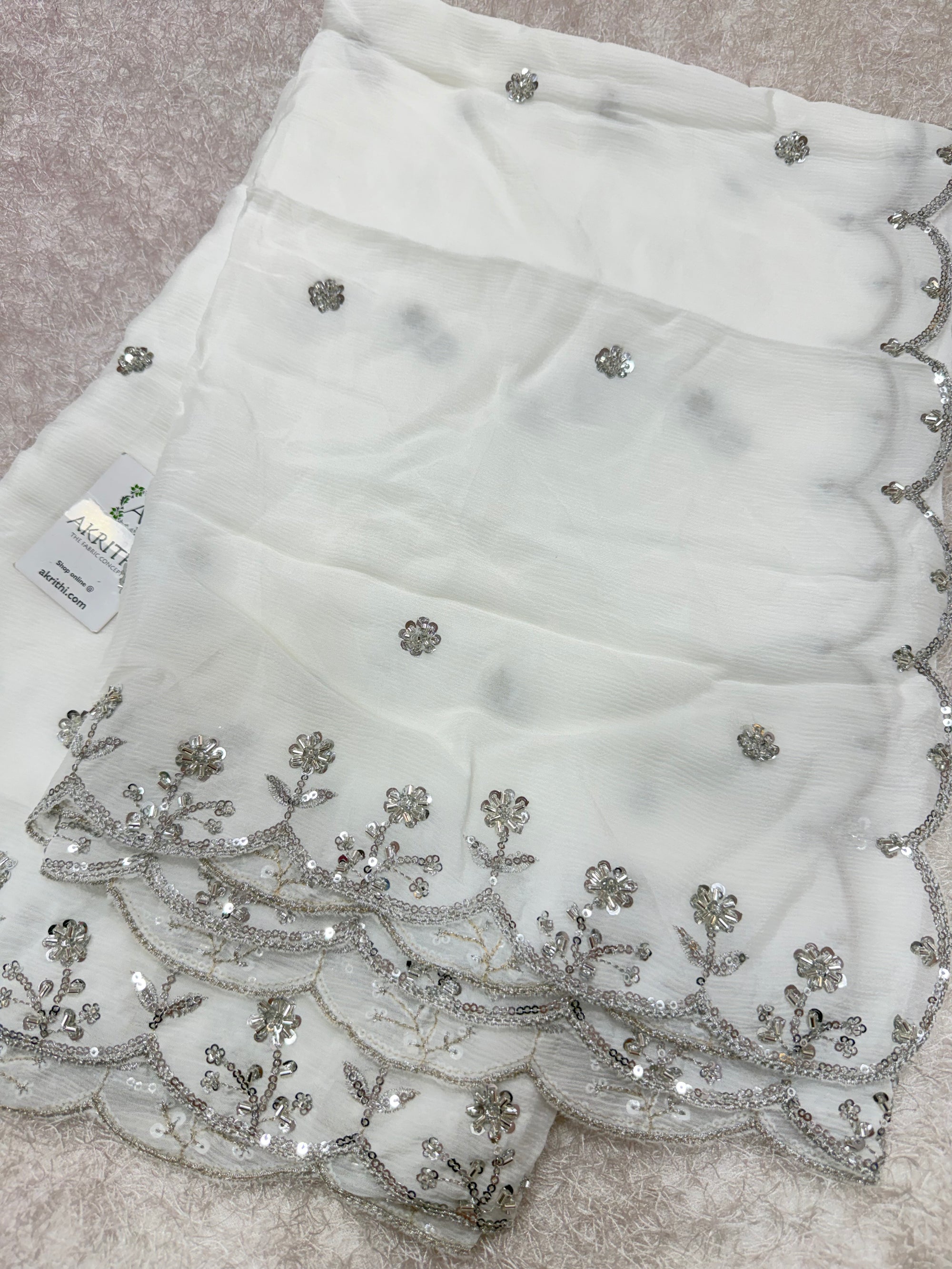 Dyeable embroidered pure chinon dupatta