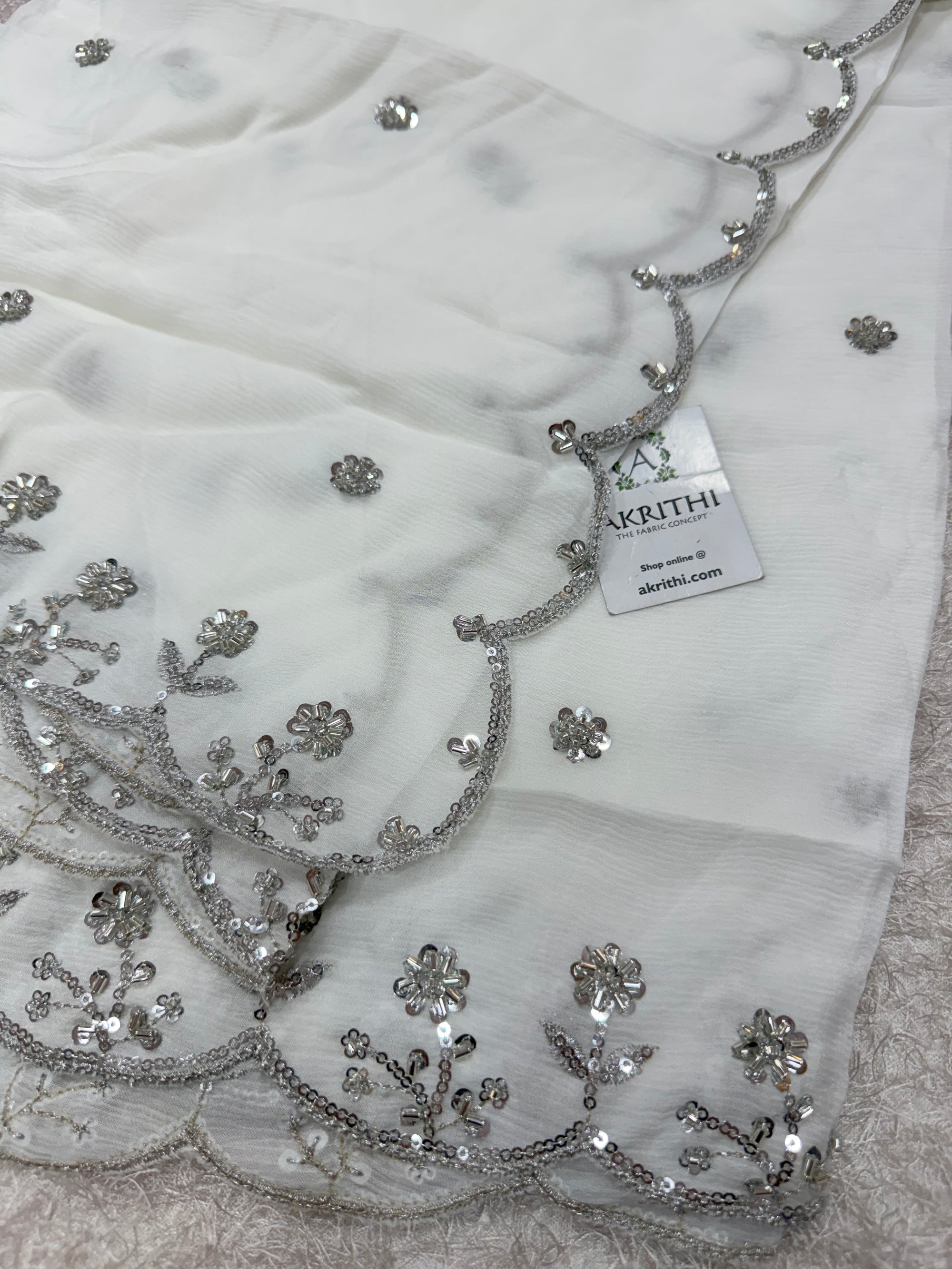 Dyeable embroidered pure chinon dupatta