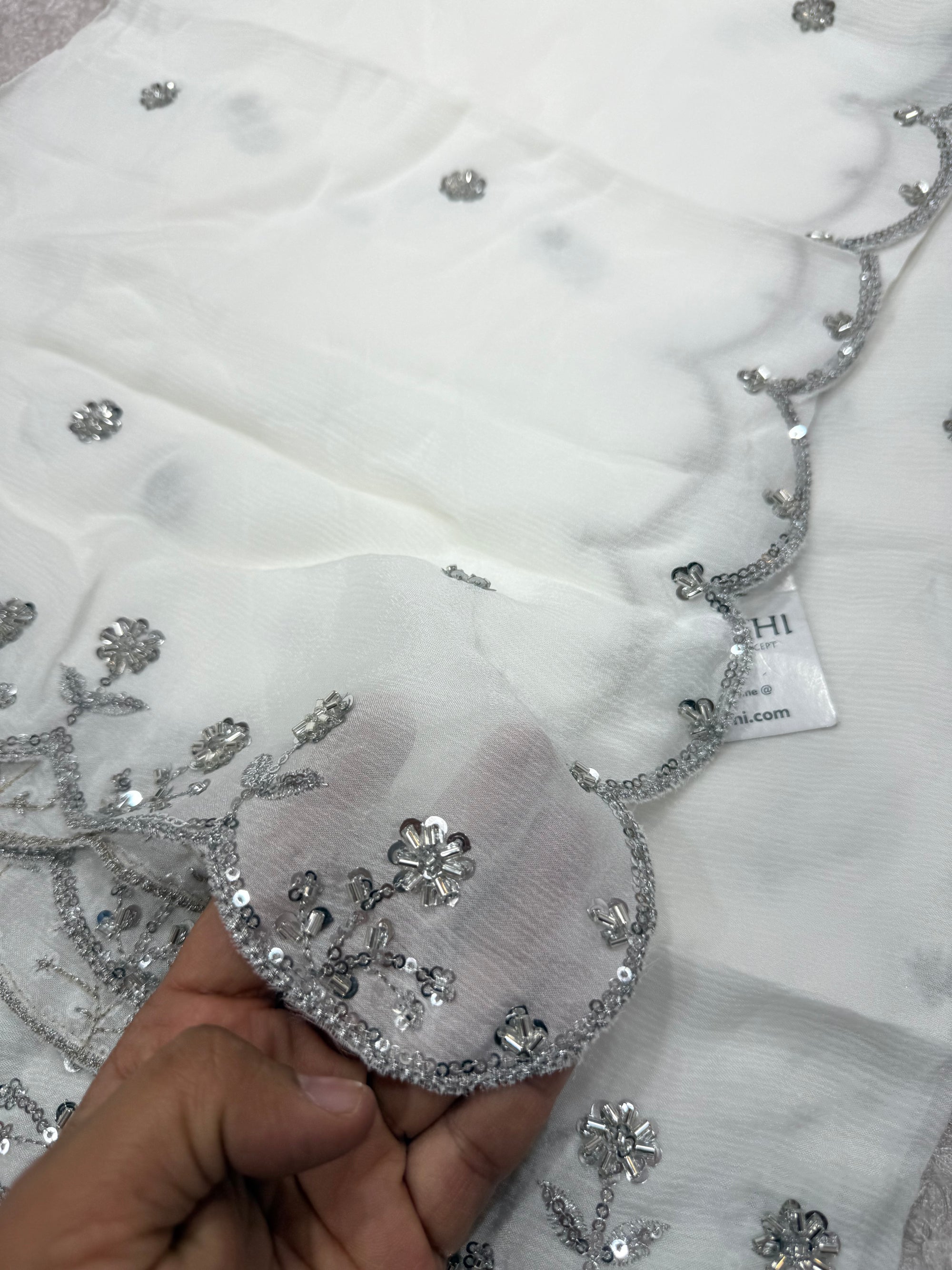 Dyeable embroidered pure chinon dupatta