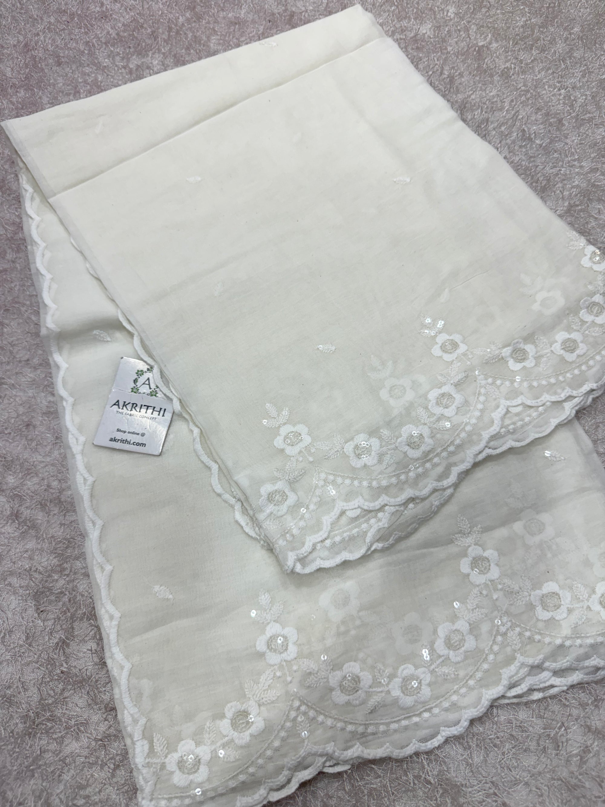 Dyeable embroidered mul cotton dupatta