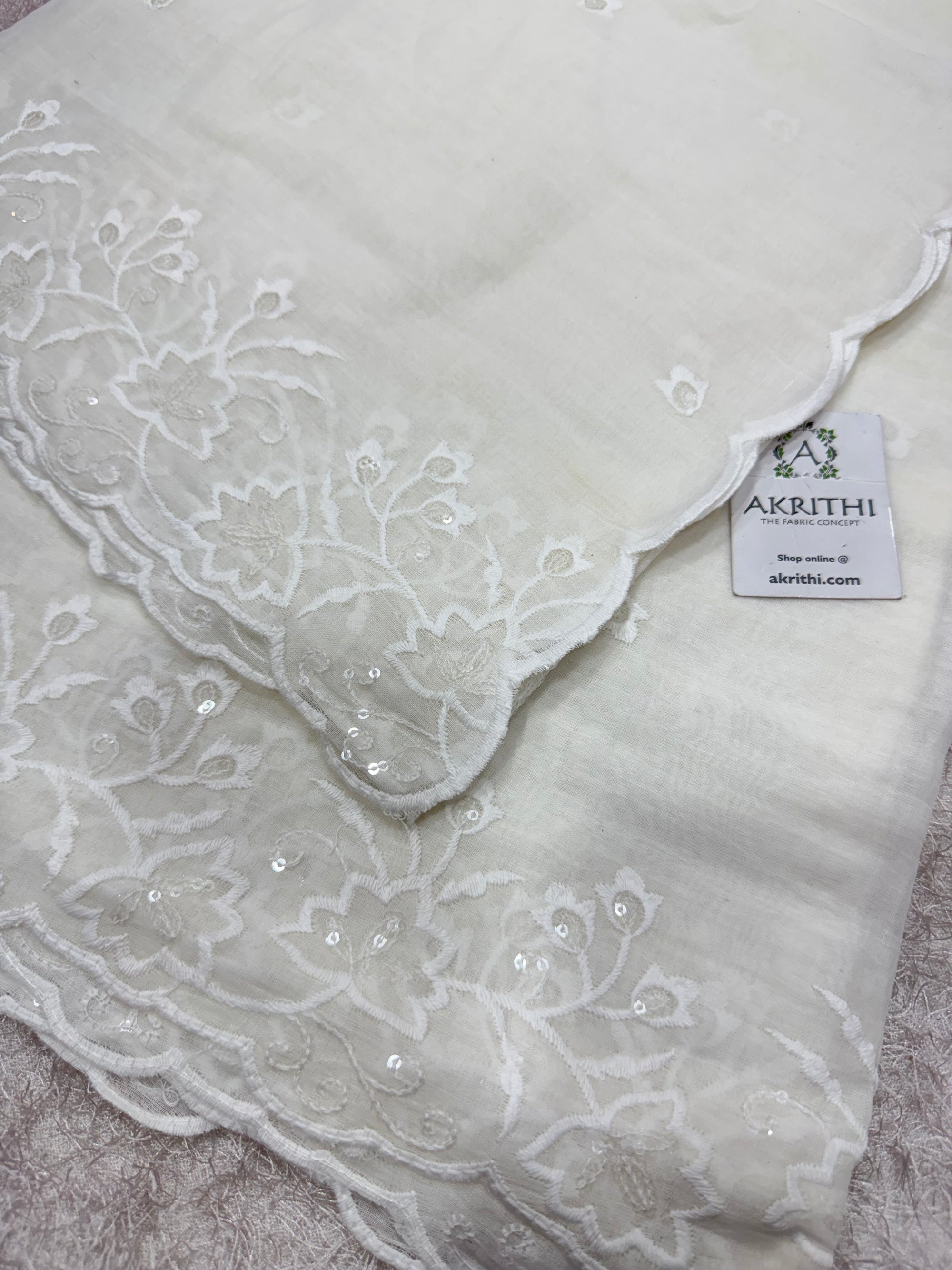 Dyeable embroidered mul cotton dupatta