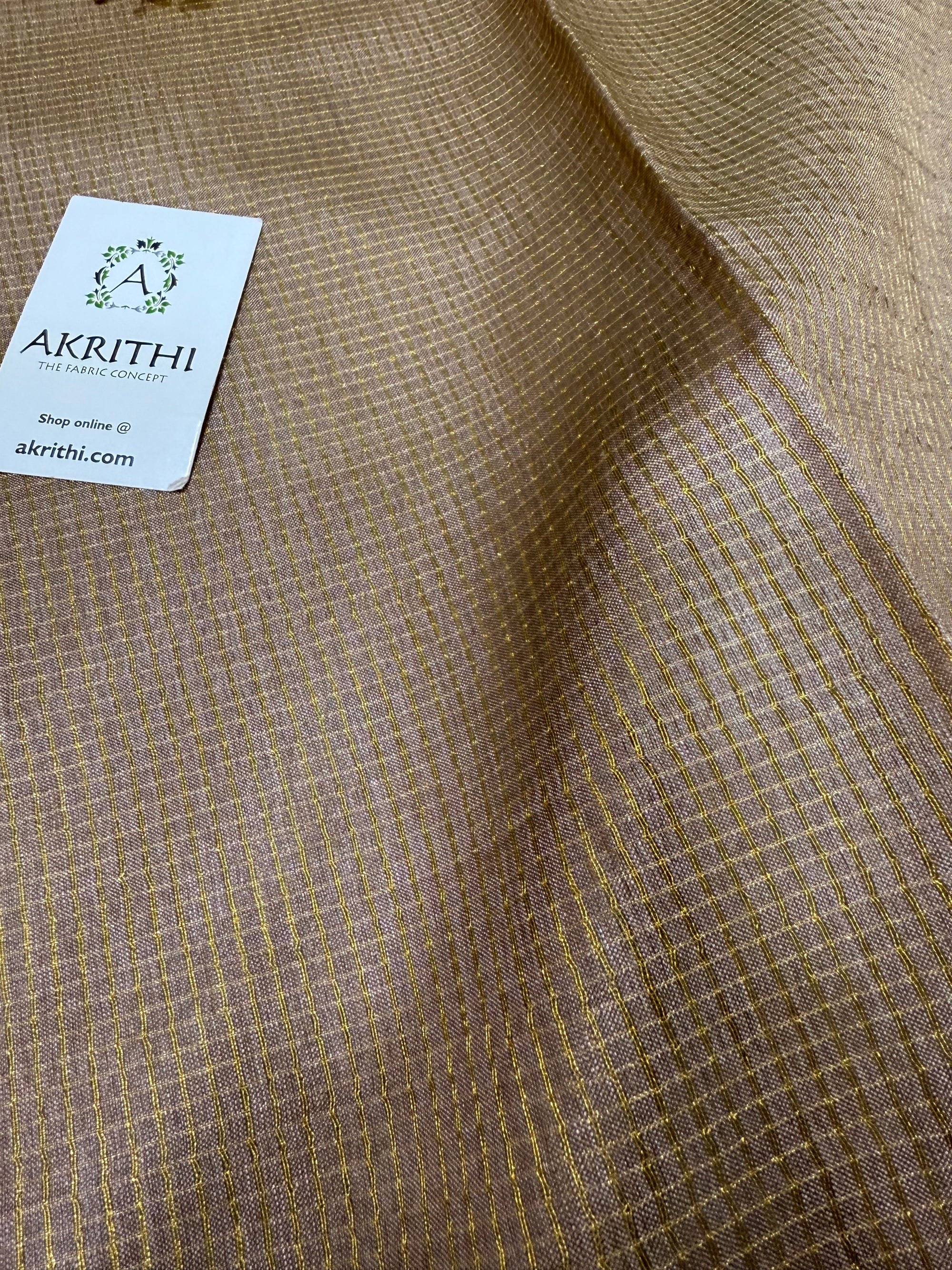 GOLD TISSUE CHECKS PURE TUSSAR SILK FABRIC