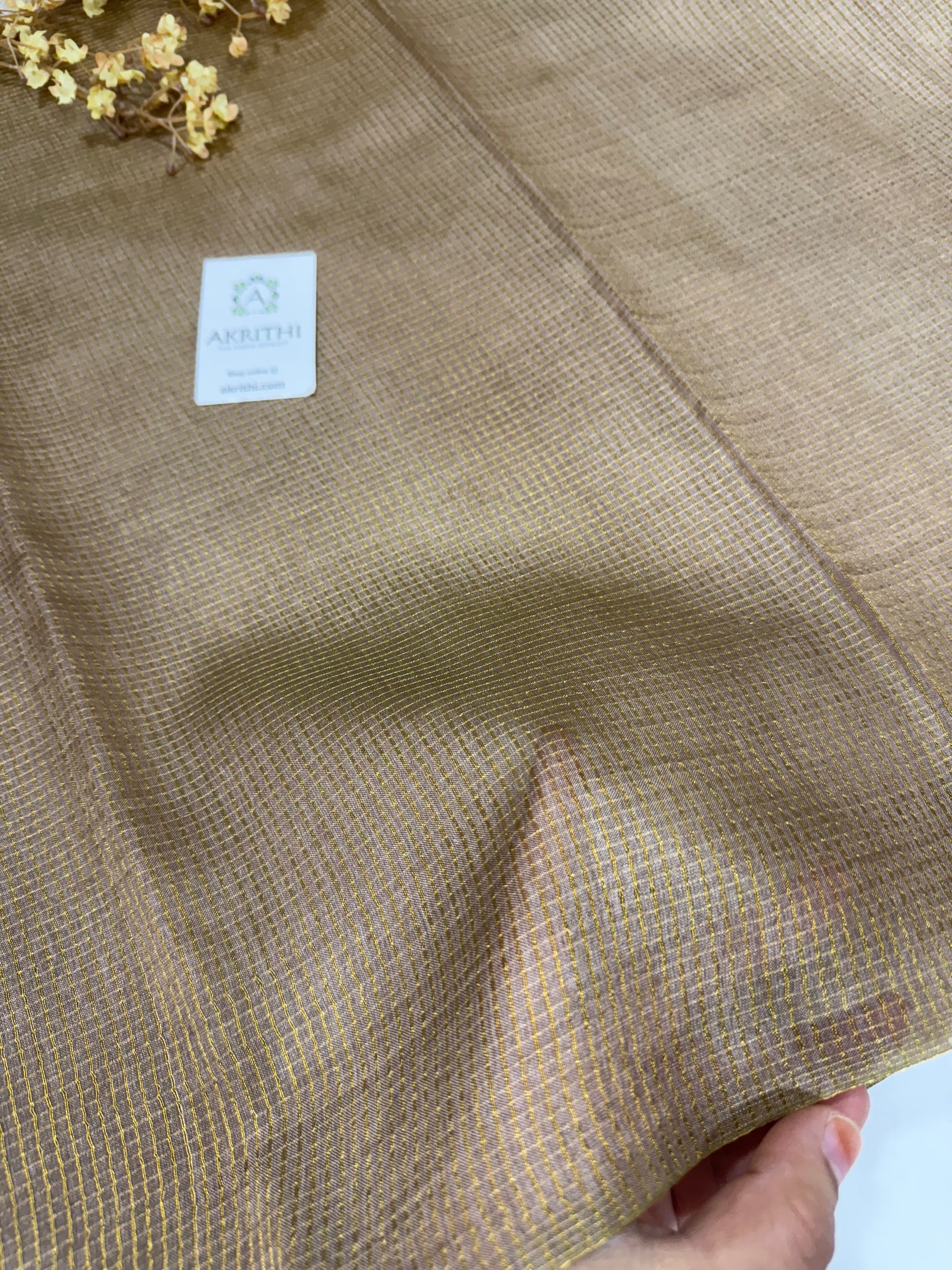 GOLD TISSUE CHECKS PURE TUSSAR SILK FABRIC