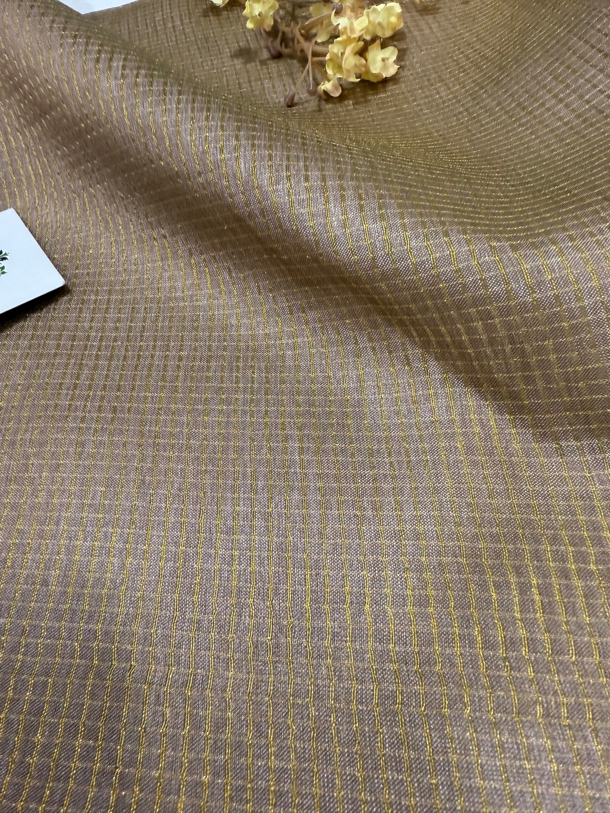 GOLD TISSUE CHECKS PURE TUSSAR SILK FABRIC