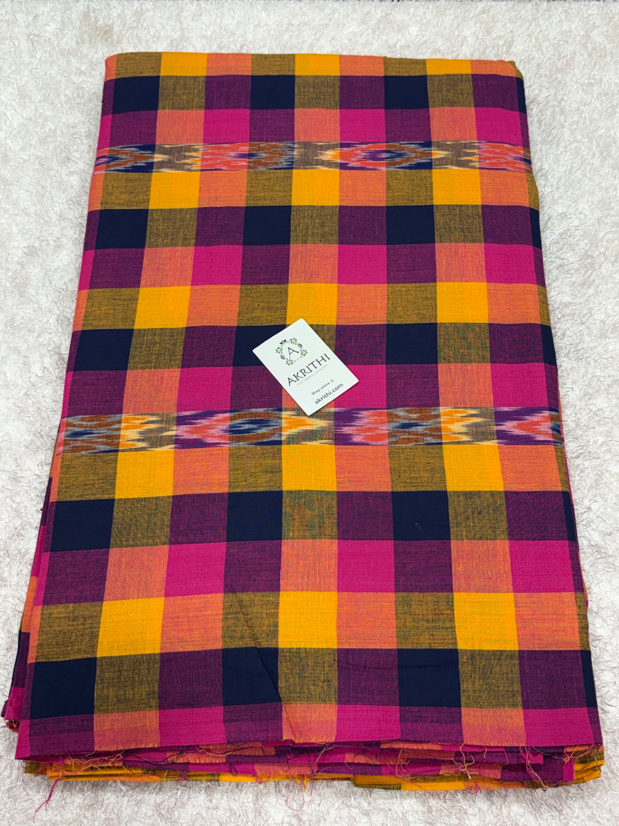 Ikat woven Madras checks pure cotton fabric