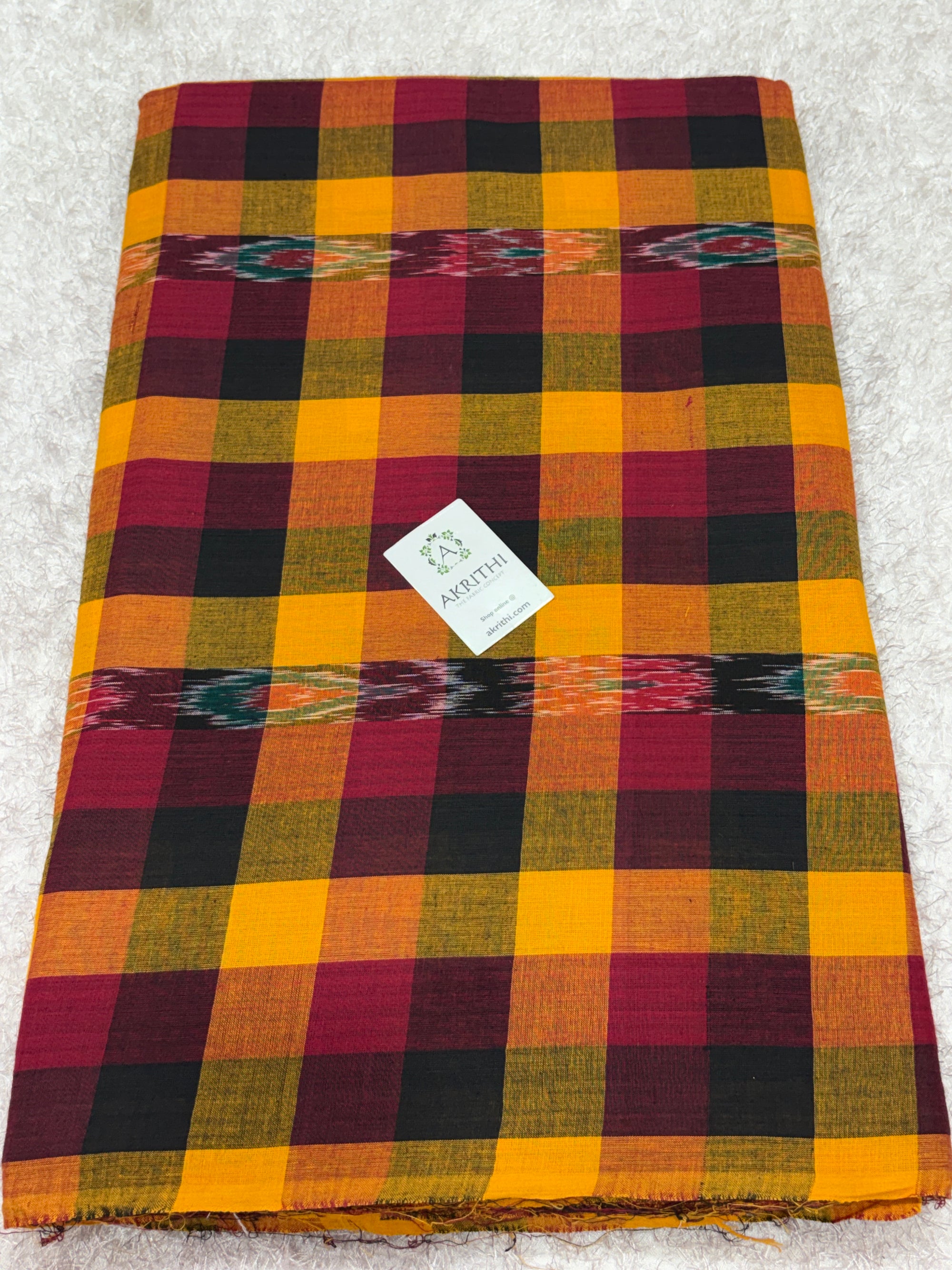 Ikat woven Madras checks pure cotton fabric