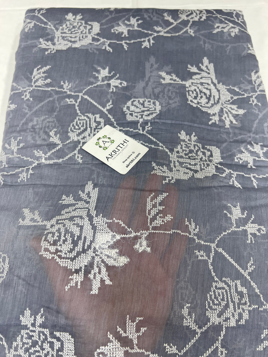 HANDLOOM MUL CHANDERI EMBROIDERED FABRIC