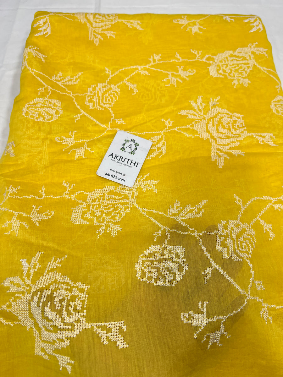 HANDLOOM MUL CHANDERI EMBROIDERED FABRIC