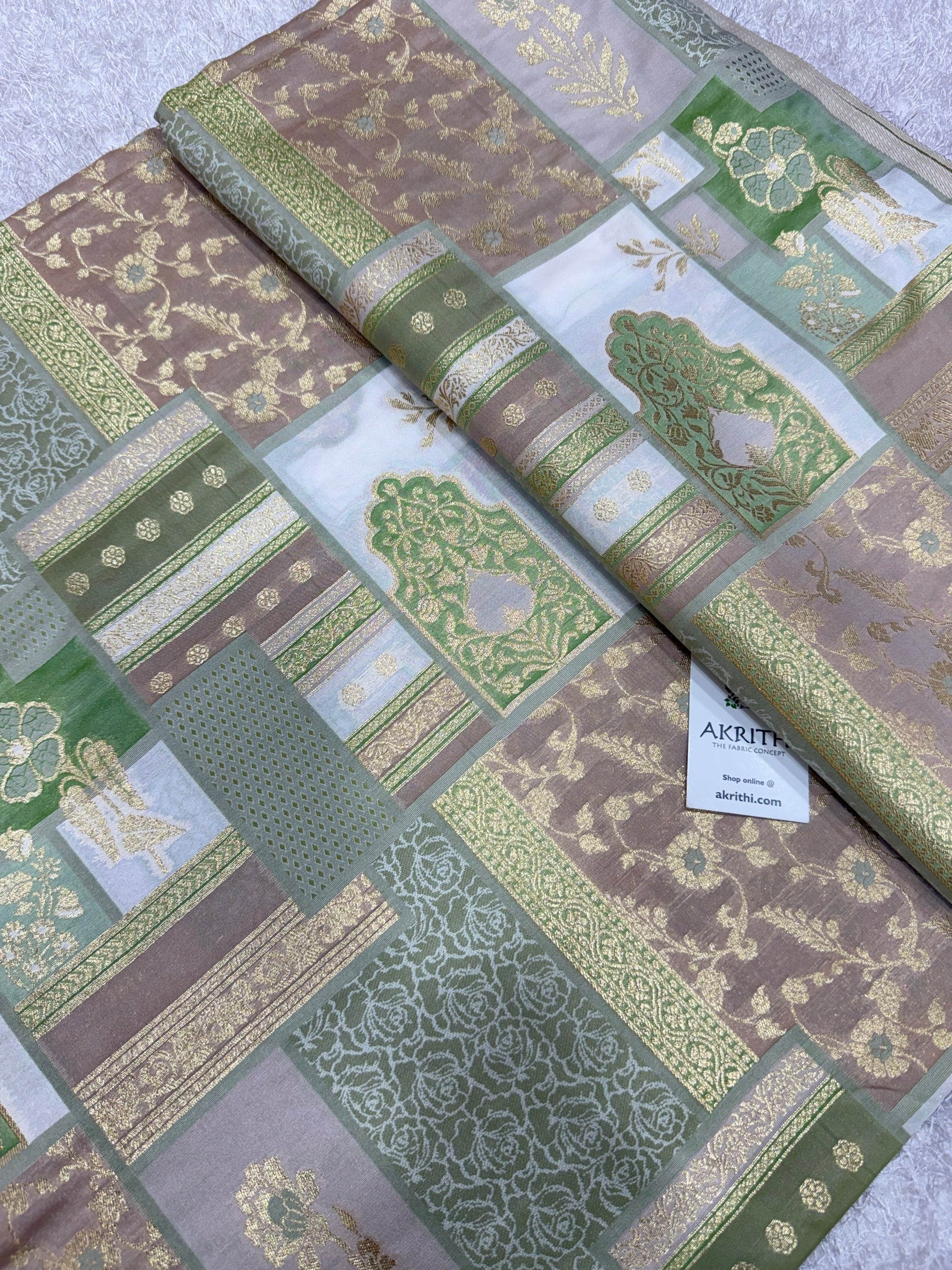 Multicoloured Pure Banarasi brocade fabric