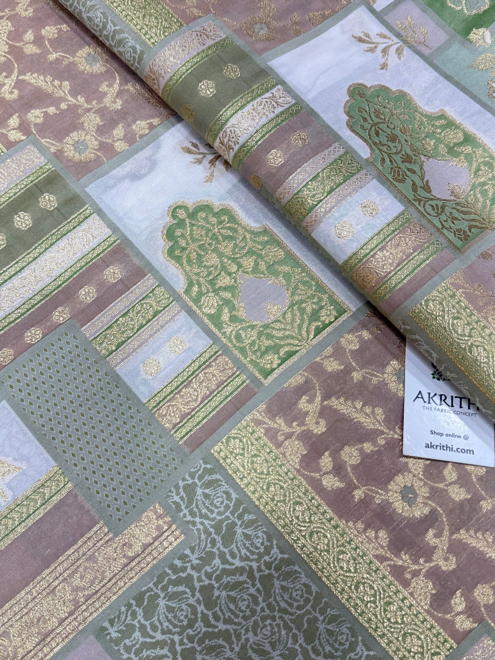 Multicoloured Pure Banarasi brocade fabric