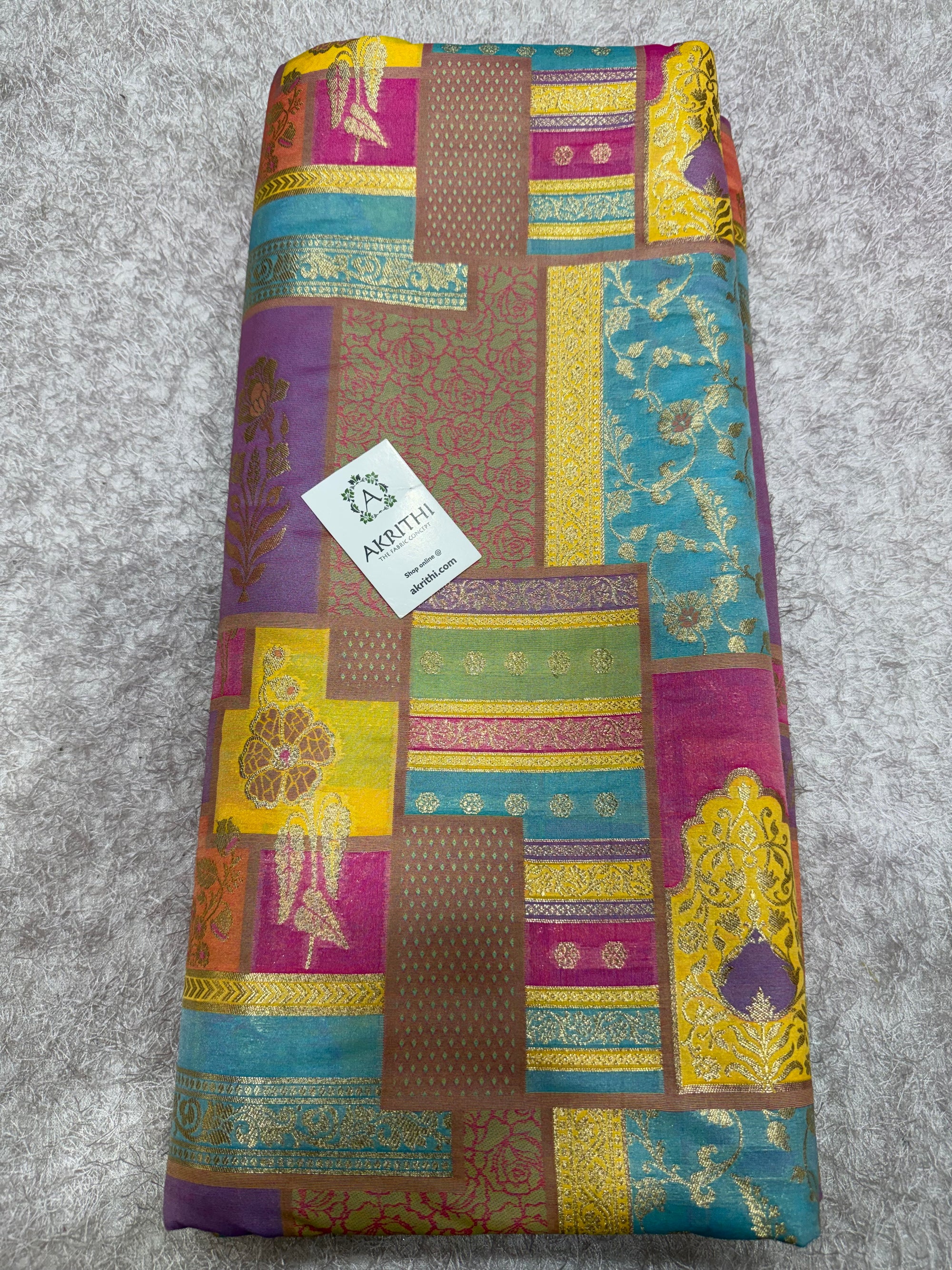Multicoloured Pure Banarasi brocade fabric