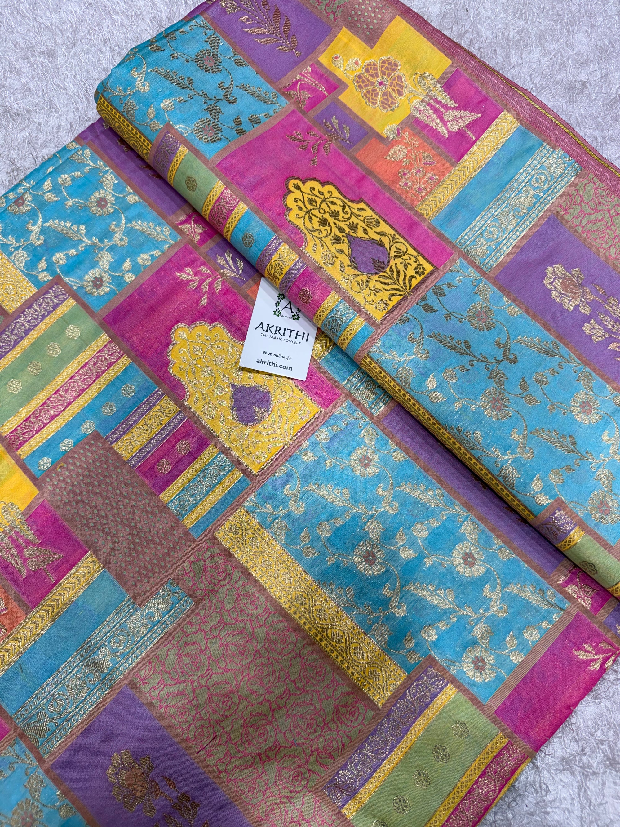 Multicoloured Pure Banarasi brocade fabric