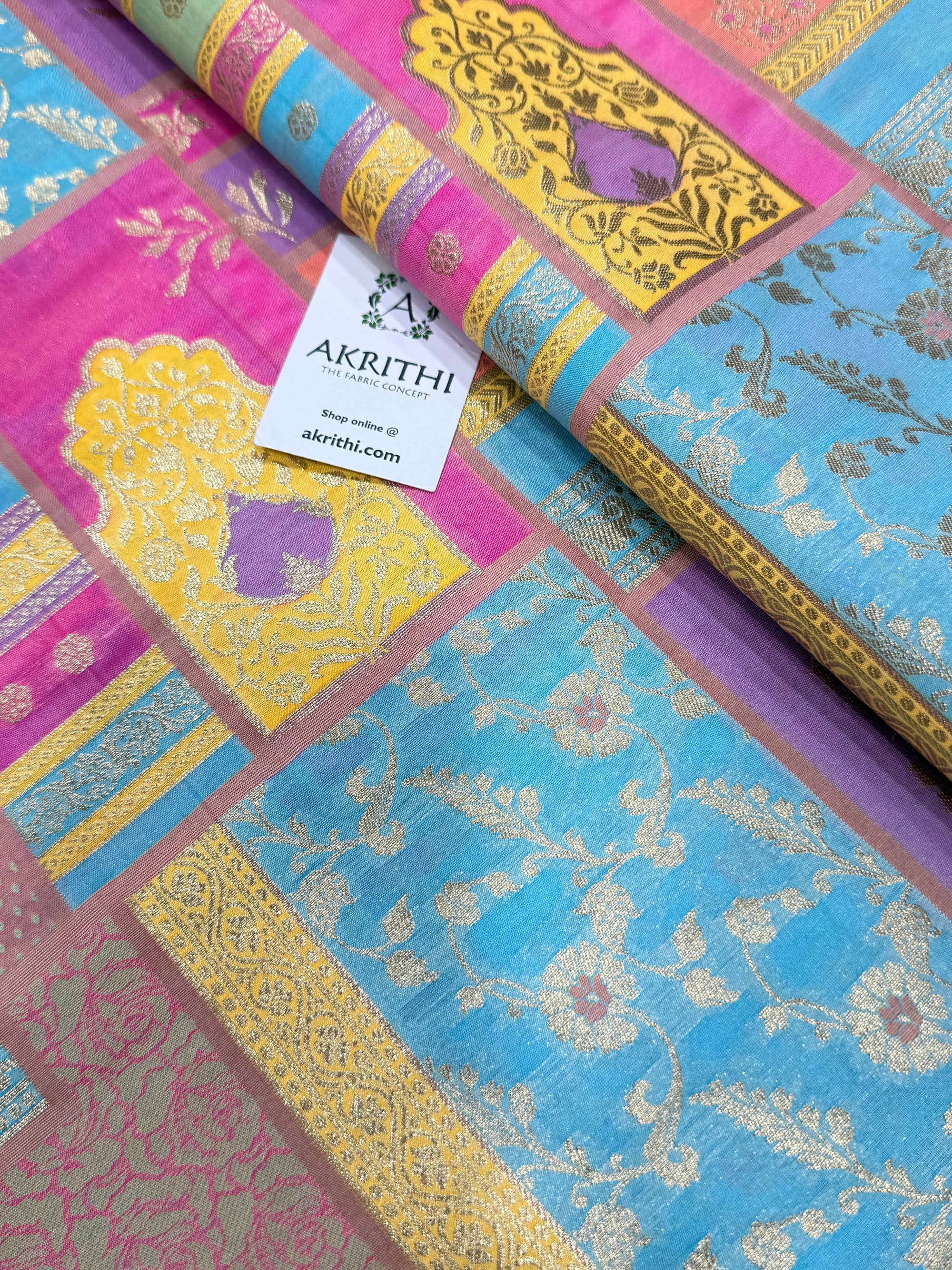 Multicoloured Pure Banarasi brocade fabric