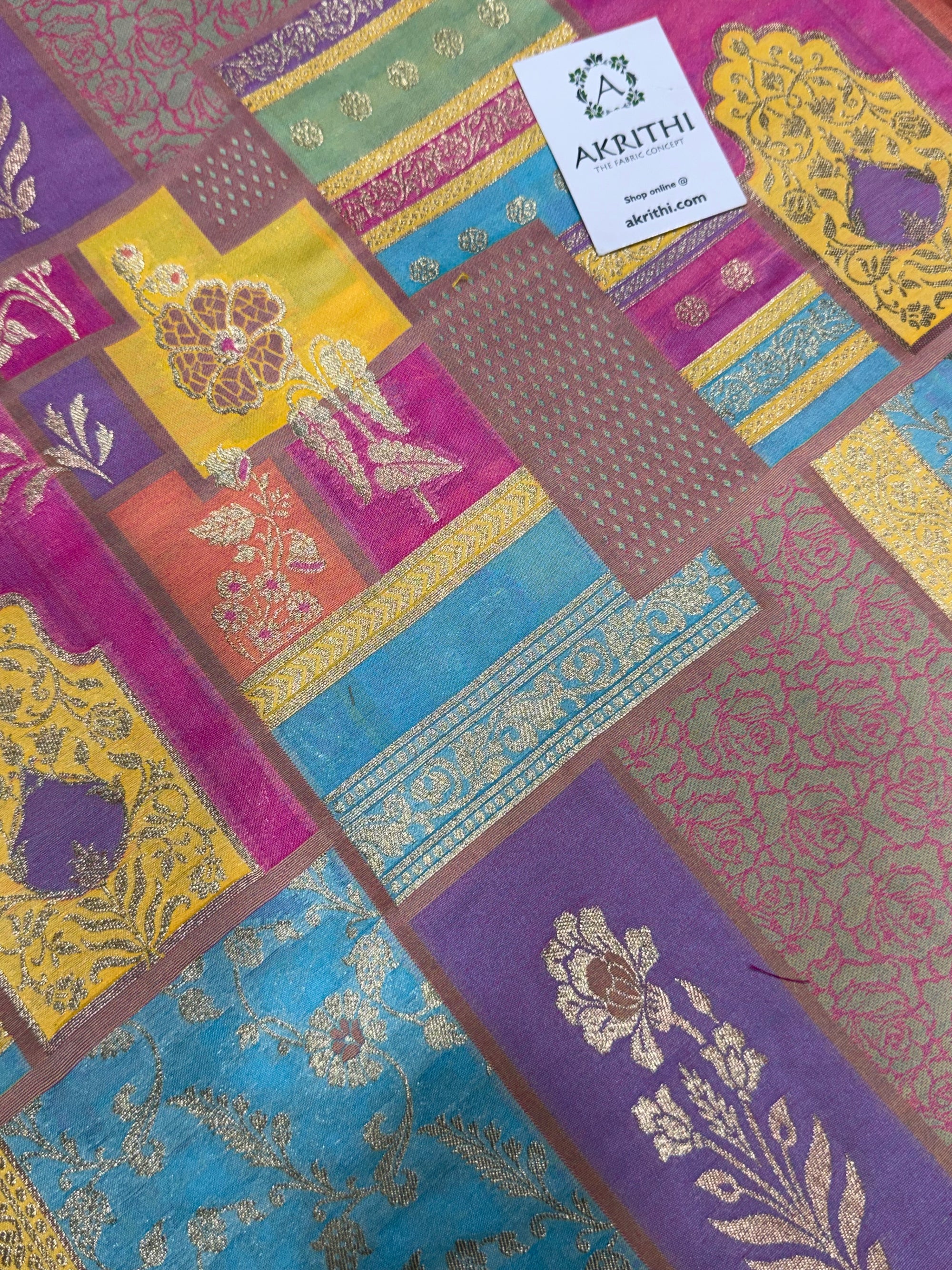 Multicoloured Pure Banarasi brocade fabric