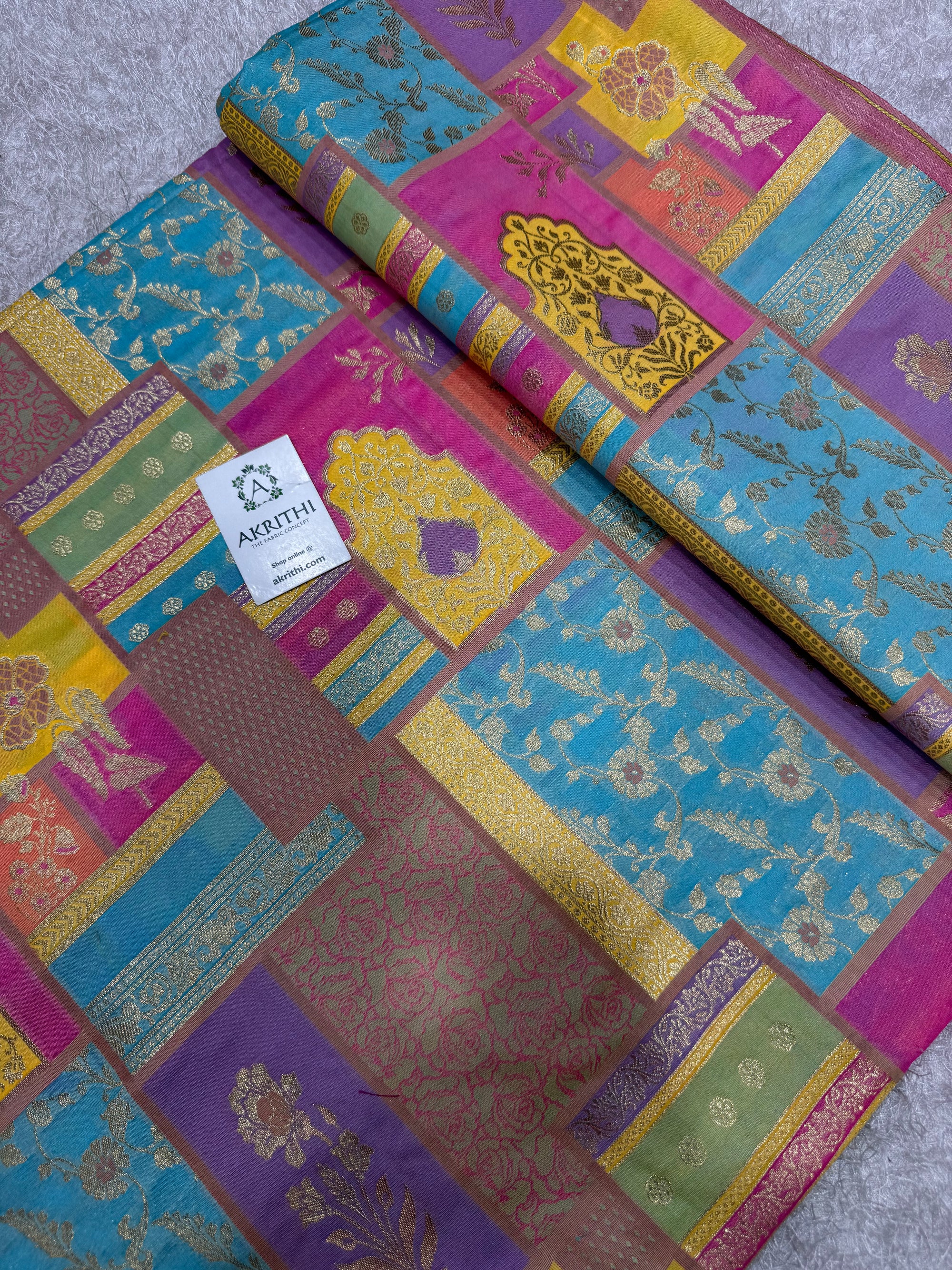 Multicoloured Pure Banarasi brocade fabric