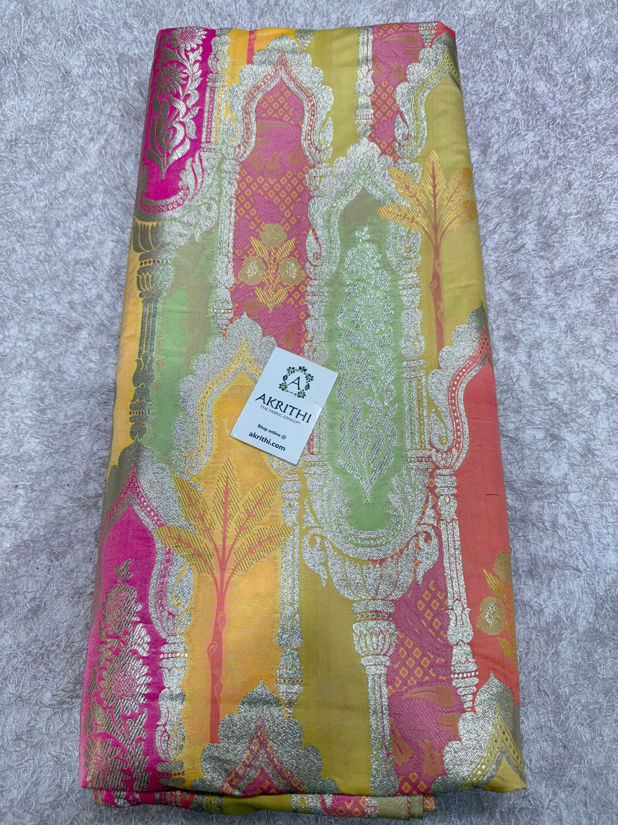Multicoloured Pure Banarasi brocade fabric
