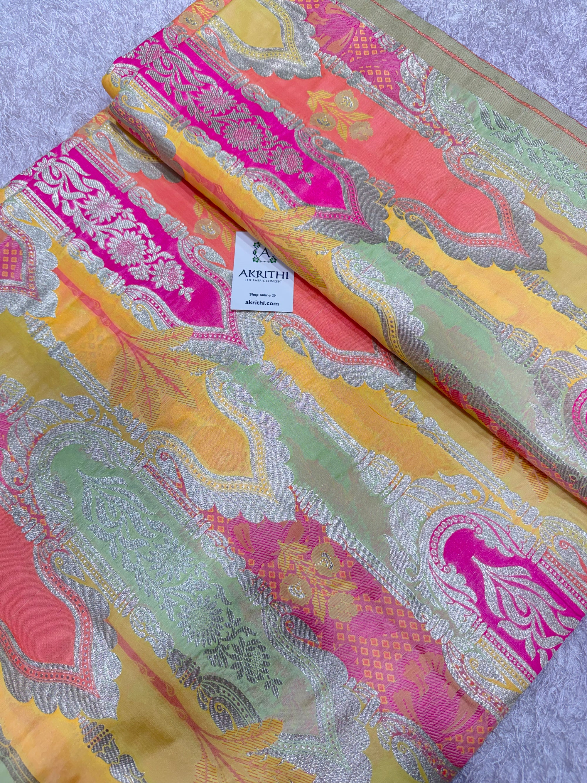 Multicoloured Pure Banarasi brocade fabric