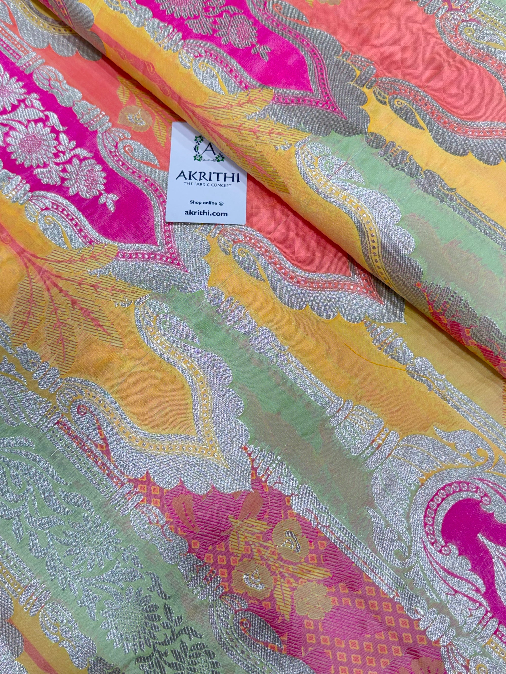 Multicoloured Pure Banarasi brocade fabric