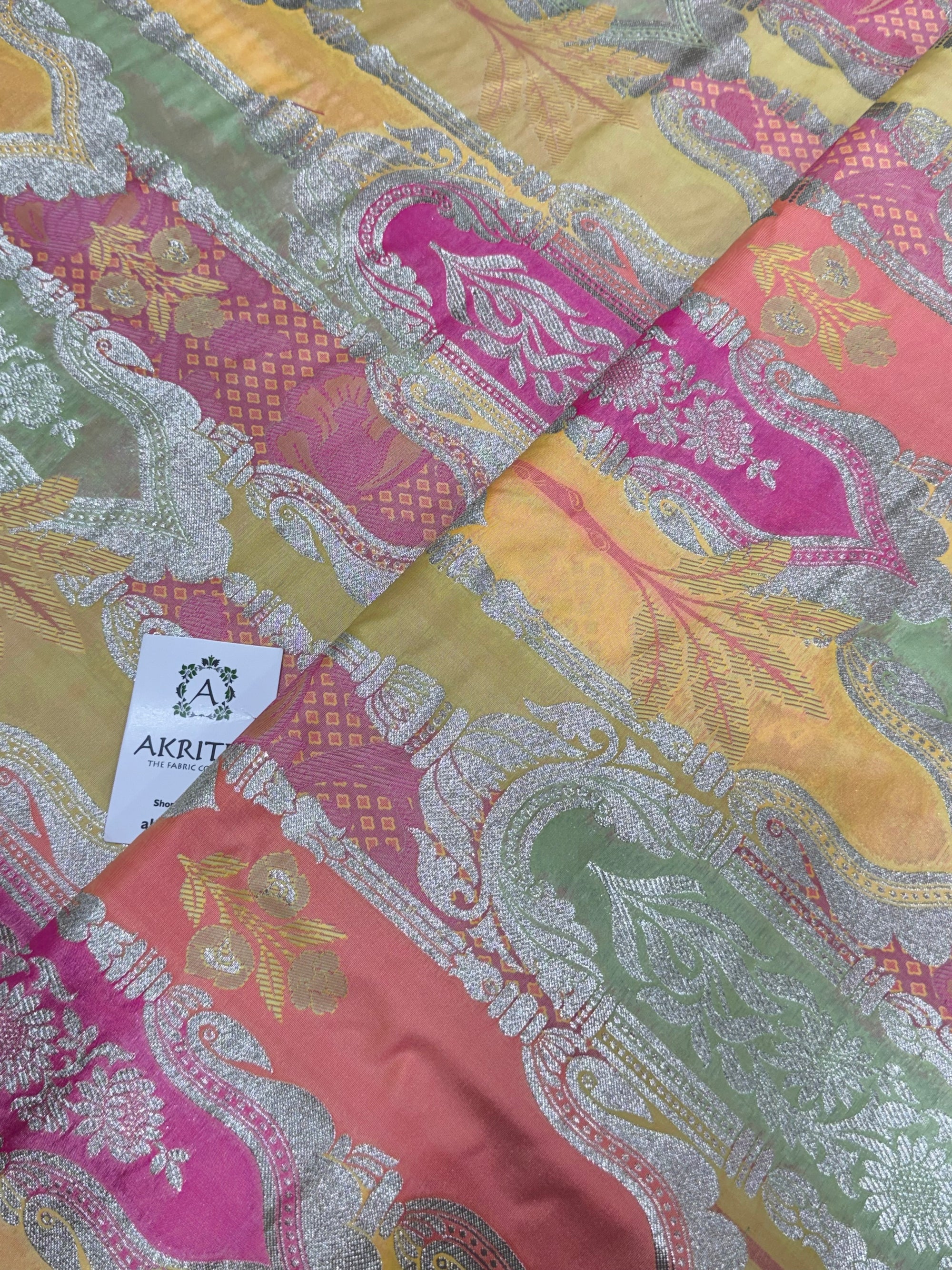 Multicoloured Pure Banarasi brocade fabric