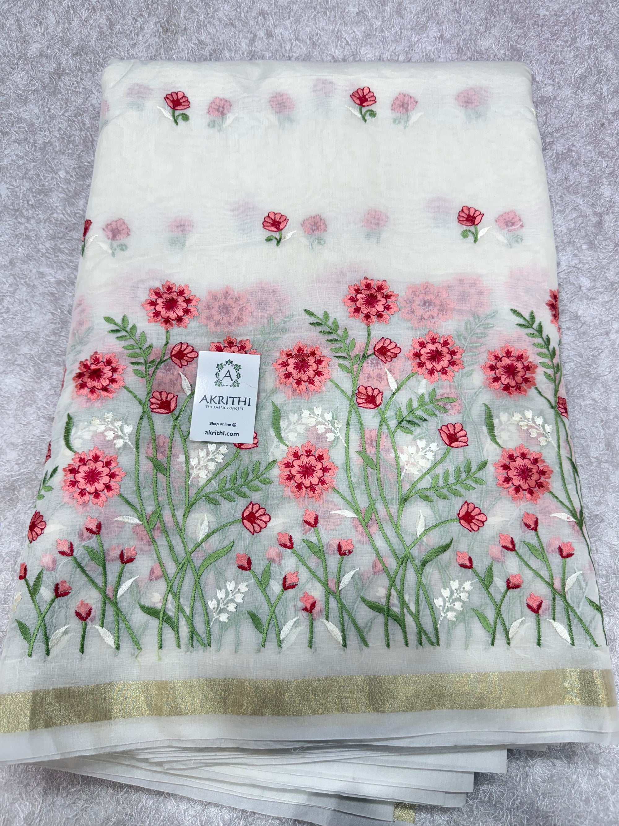 PURE MUL CHANDERI EMBROIDERED FABRIC