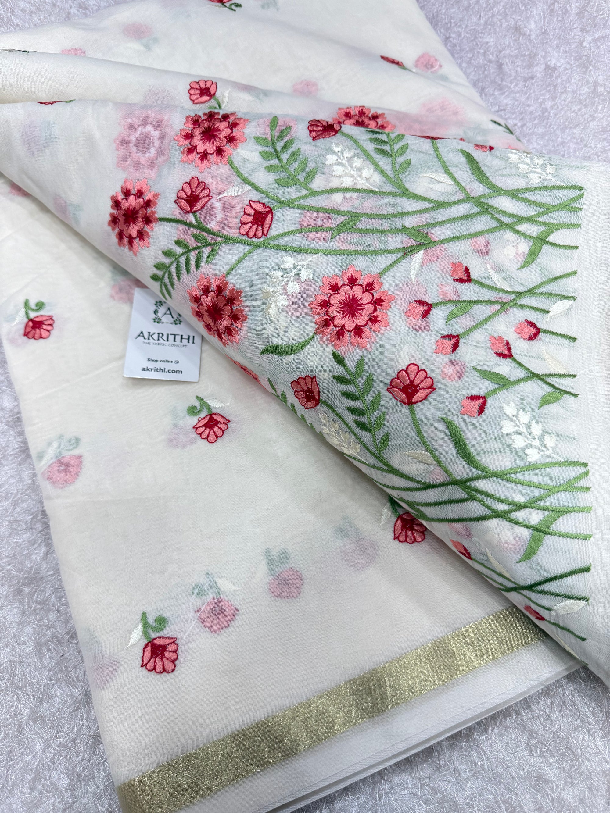 PURE MUL CHANDERI EMBROIDERED FABRIC