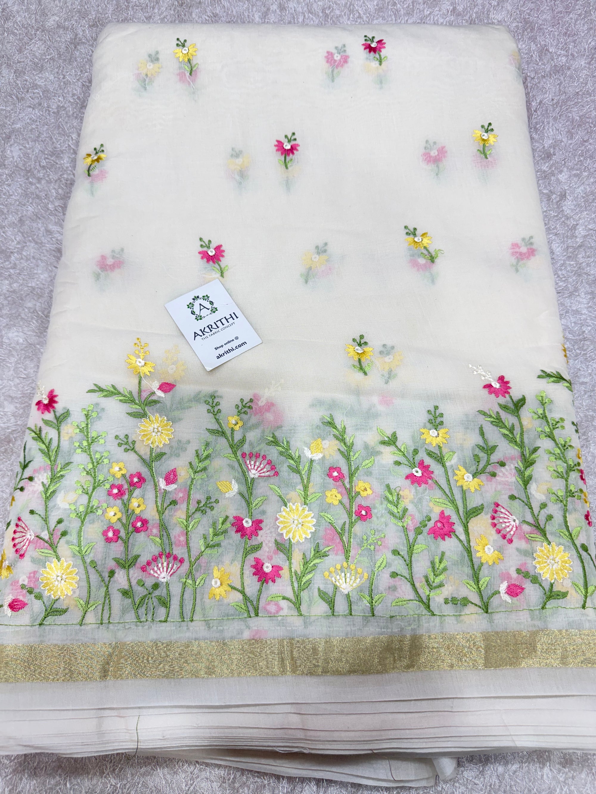 PURE MUL CHANDERI EMBROIDERED FABRIC