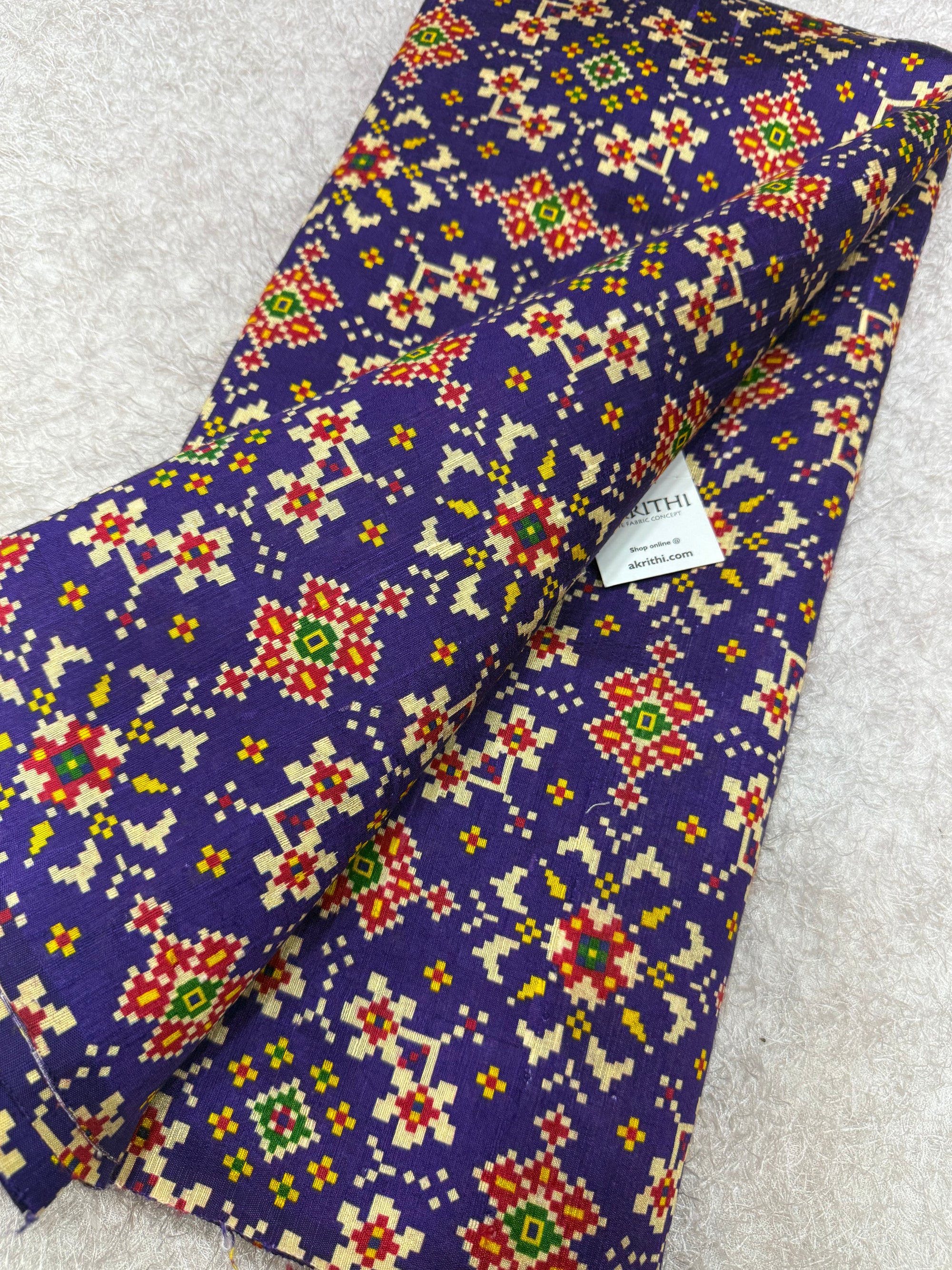 Digital Patola Printed pure raw silk fabric