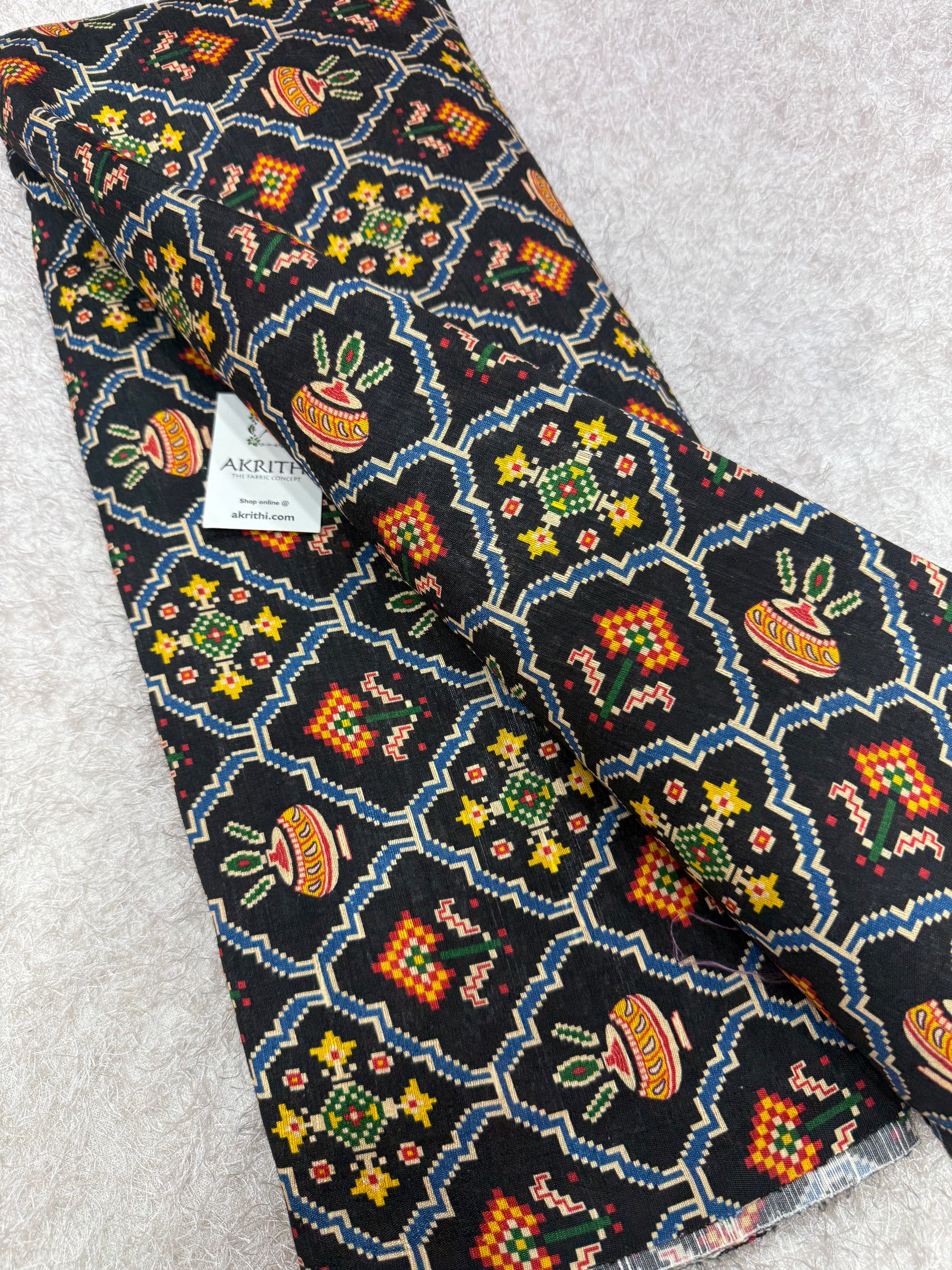 Digital Patola Printed pure raw silk fabric