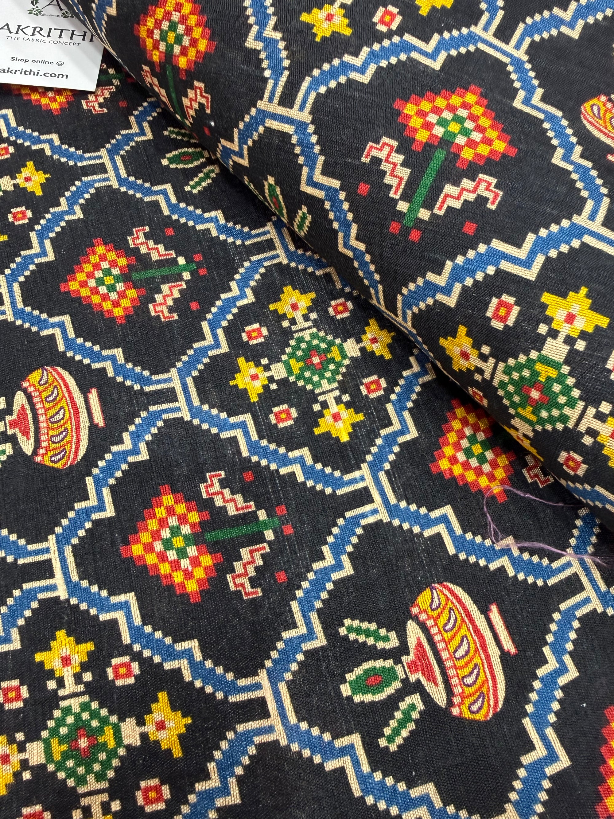 Digital Patola Printed pure raw silk fabric