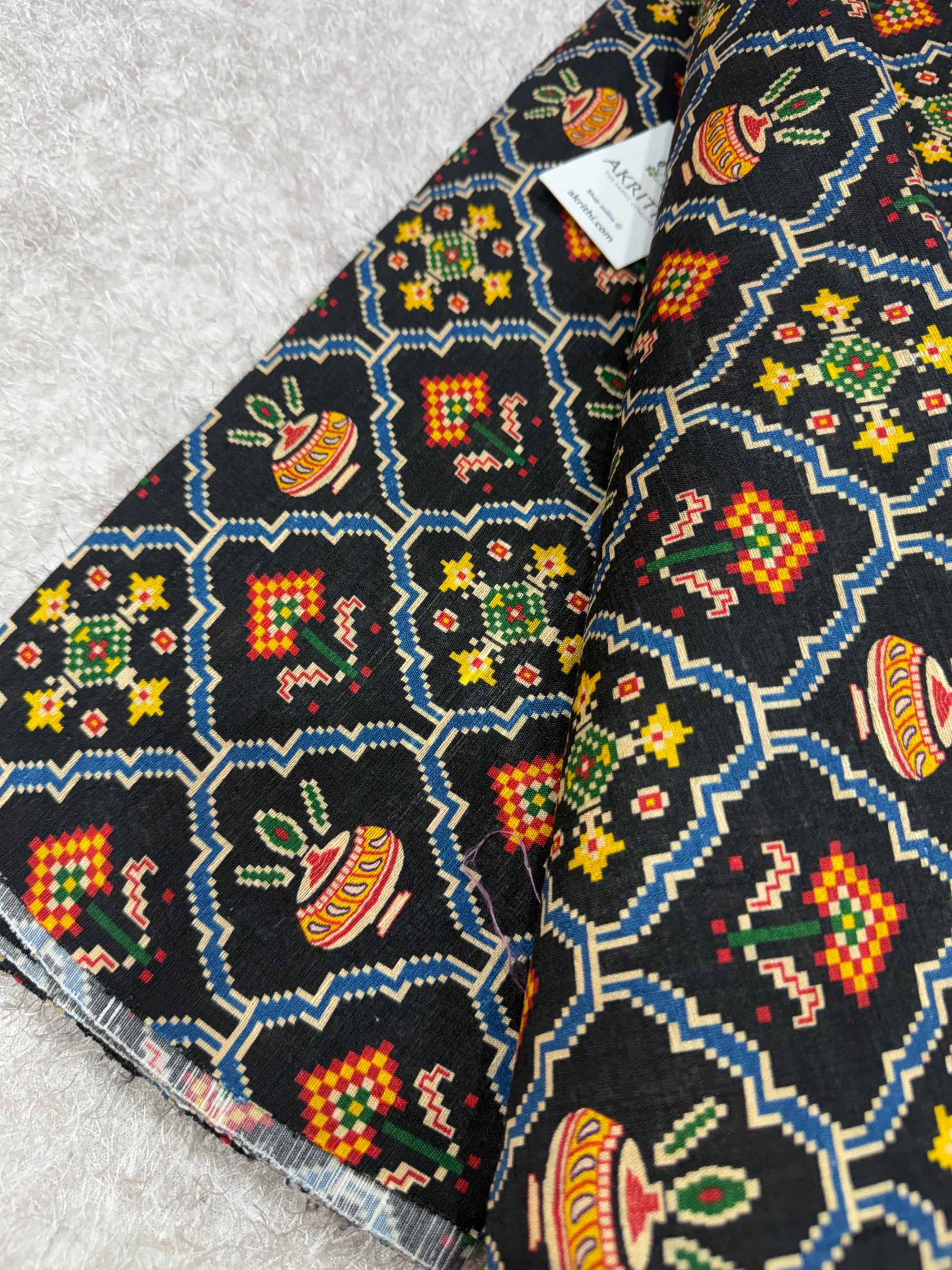 Digital Patola Printed pure raw silk fabric