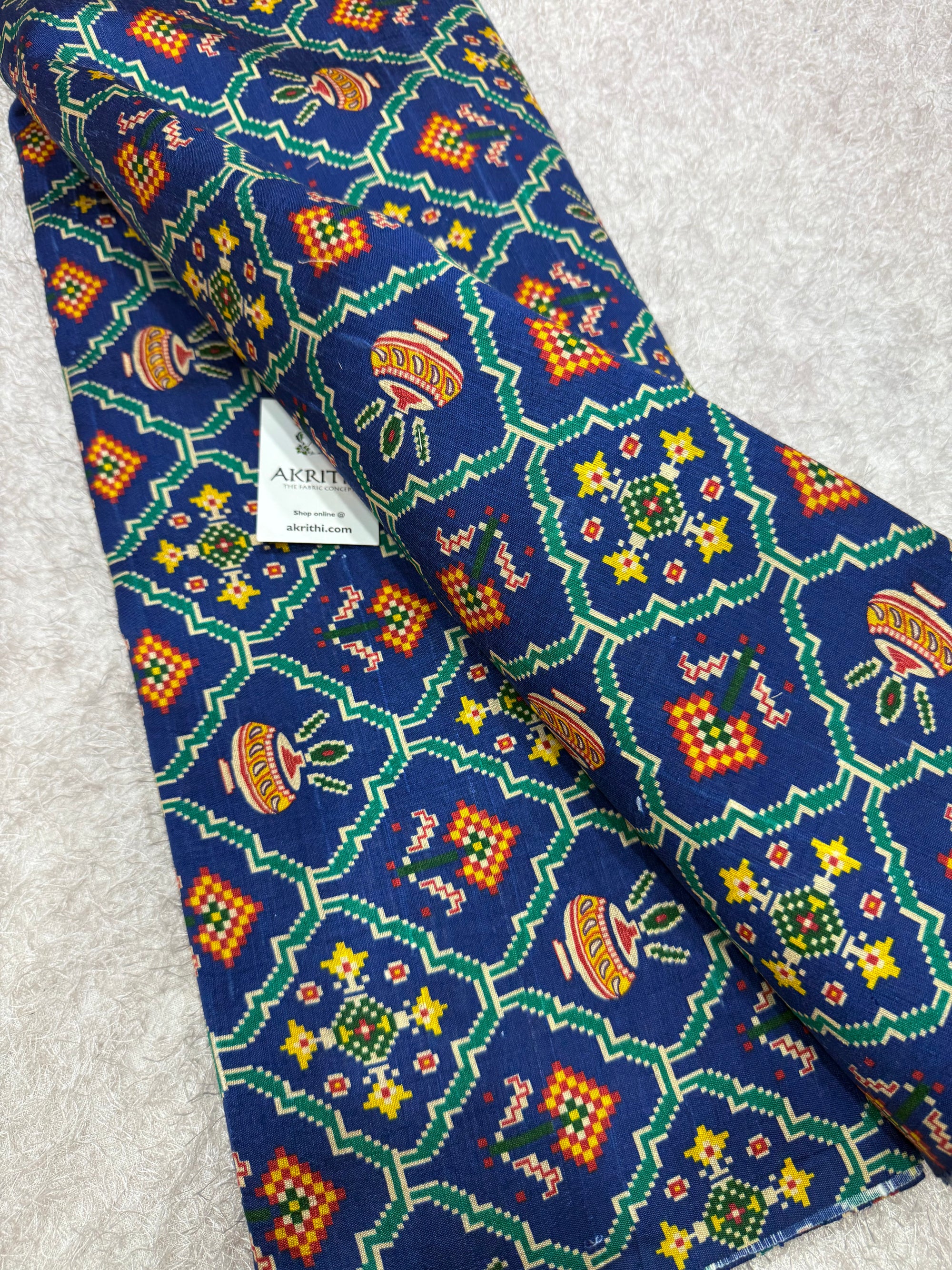 Digital Patola Printed pure raw silk fabric