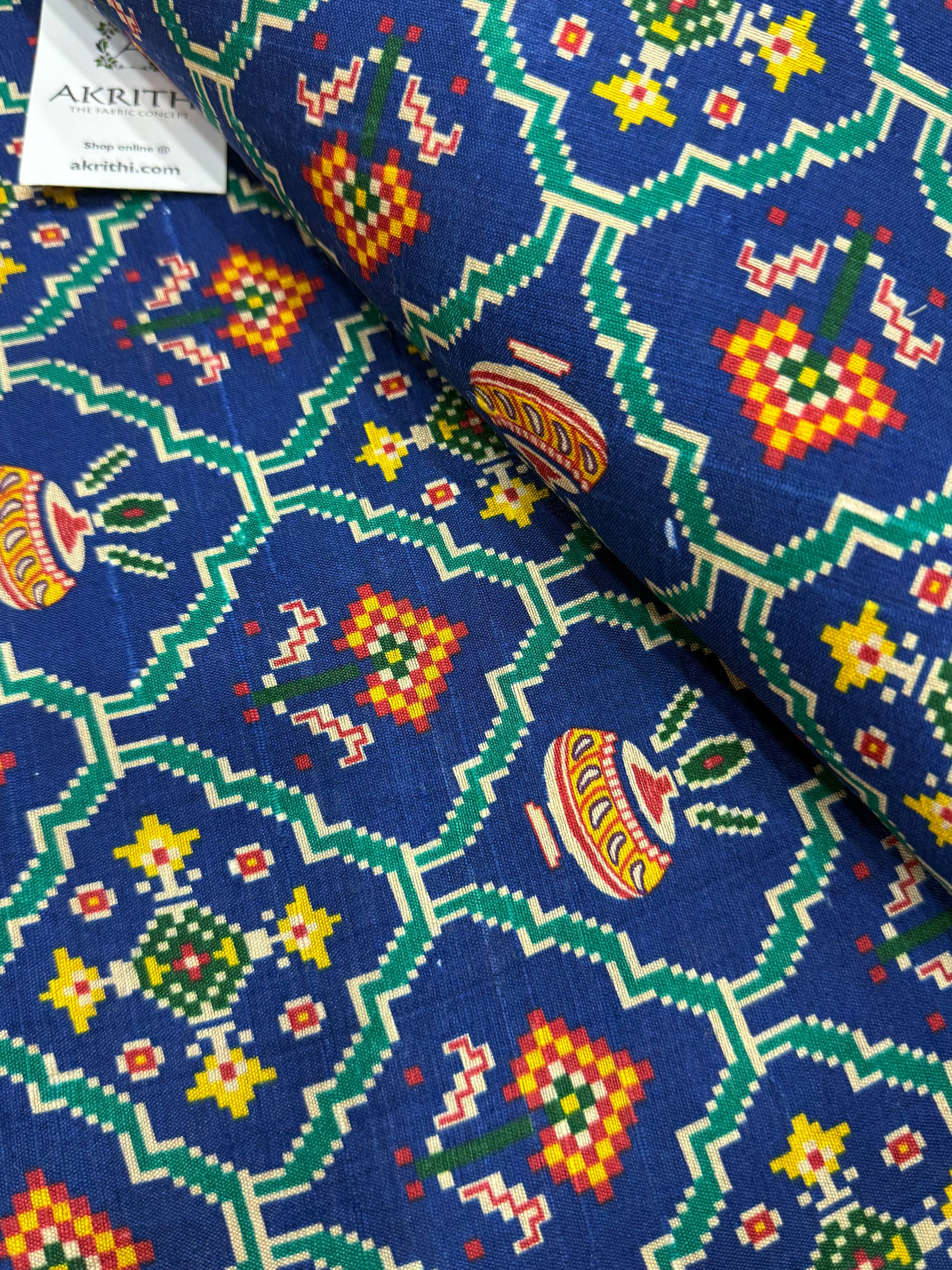Digital Patola Printed pure raw silk fabric