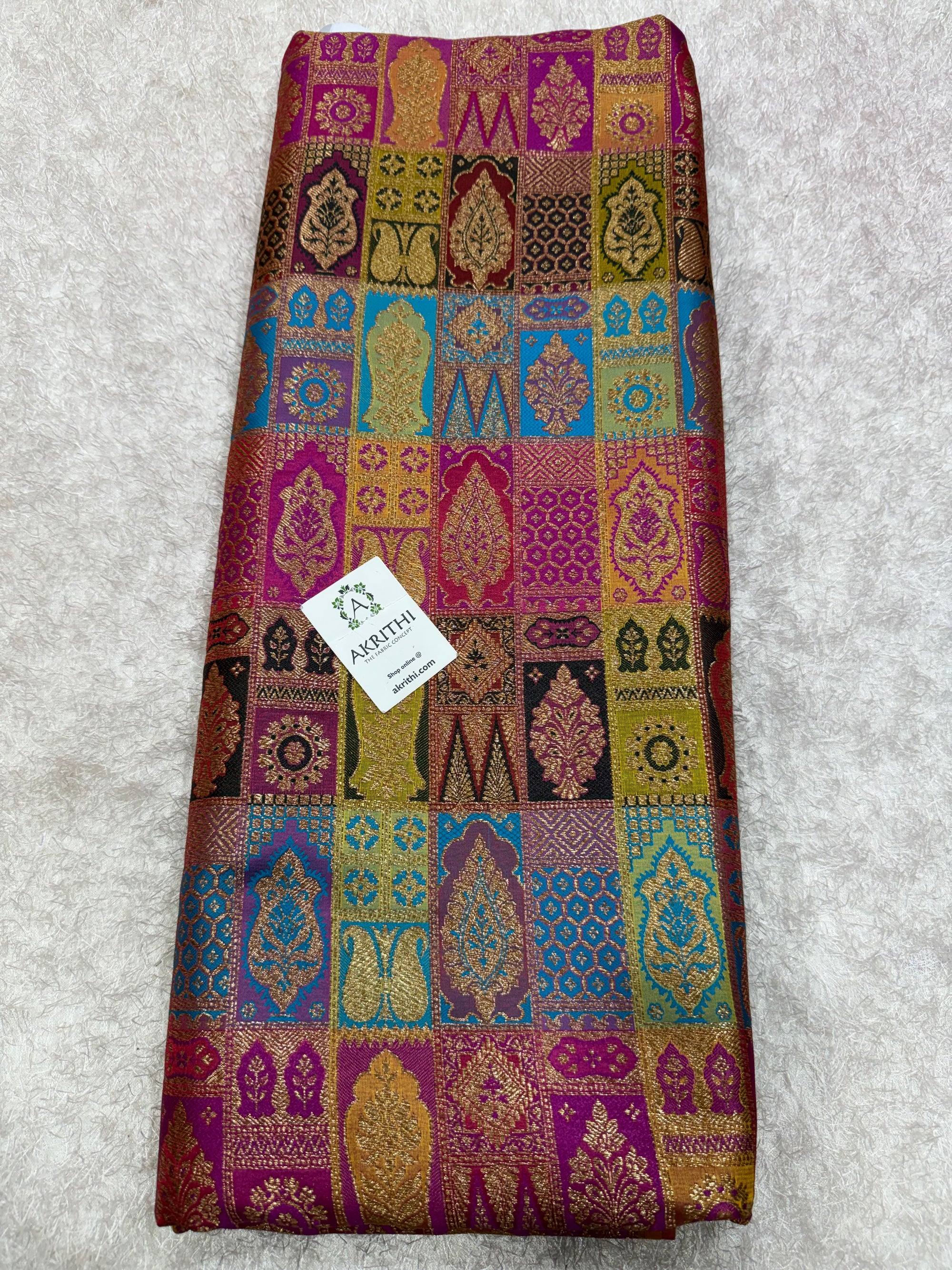 Multicoloured Pure Banarasi brocade fabric