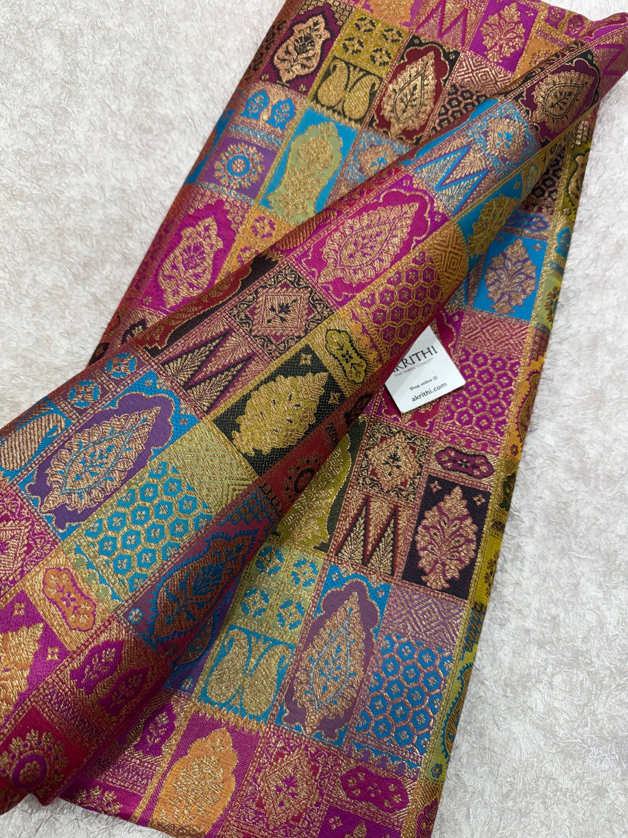 Multicoloured Pure Banarasi brocade fabric