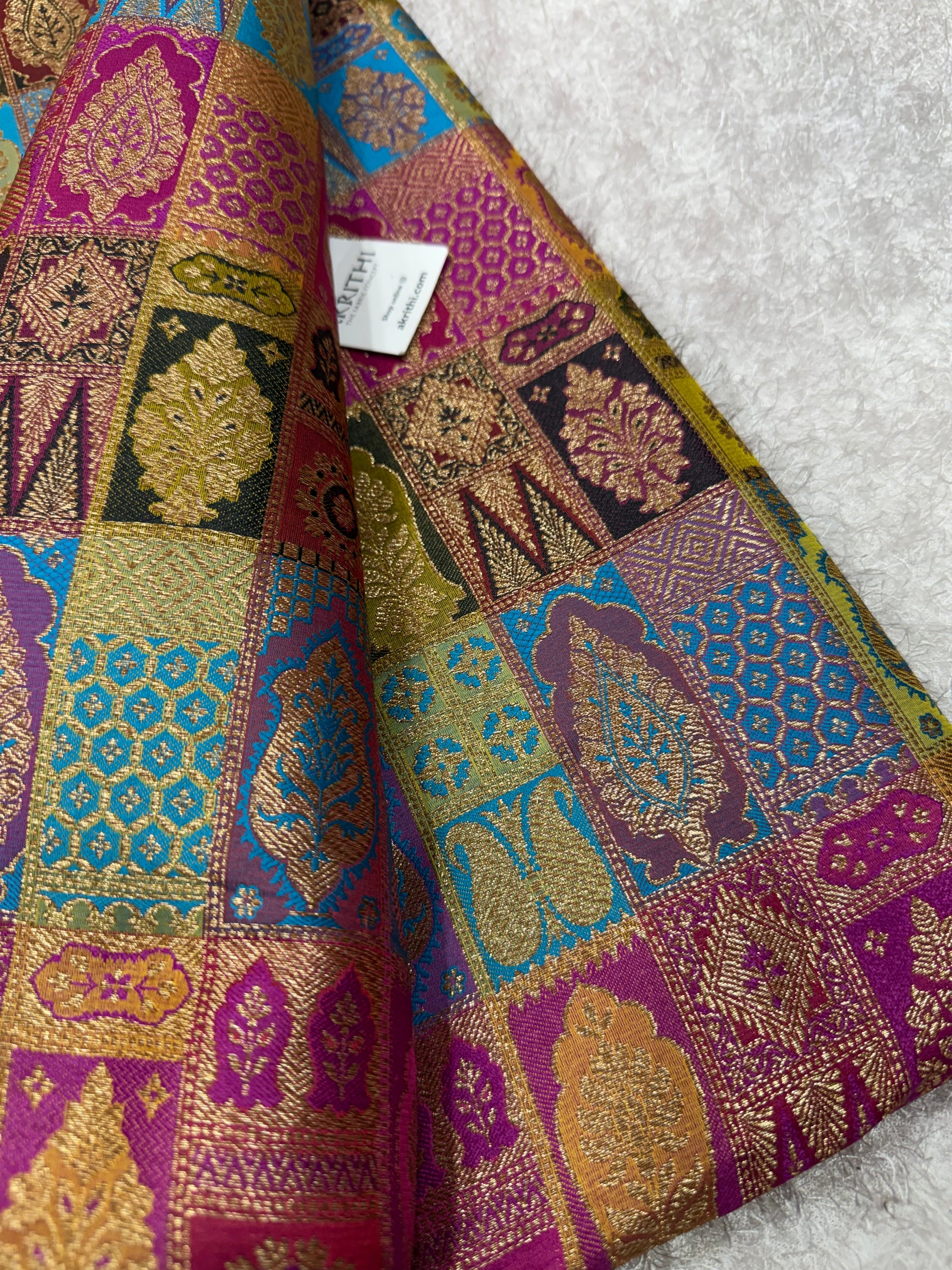 Multicoloured Pure Banarasi brocade fabric