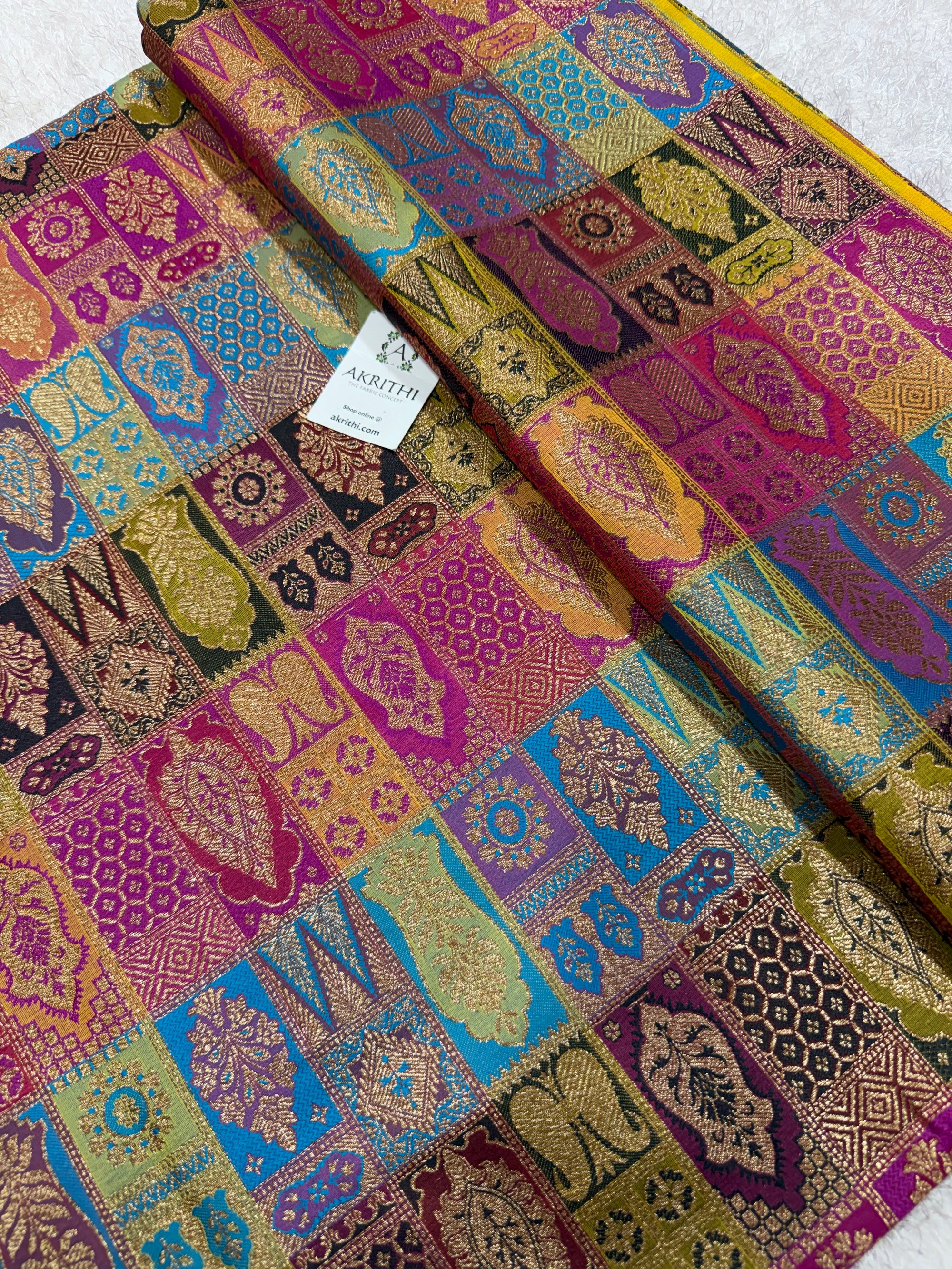 Multicoloured Pure Banarasi brocade fabric