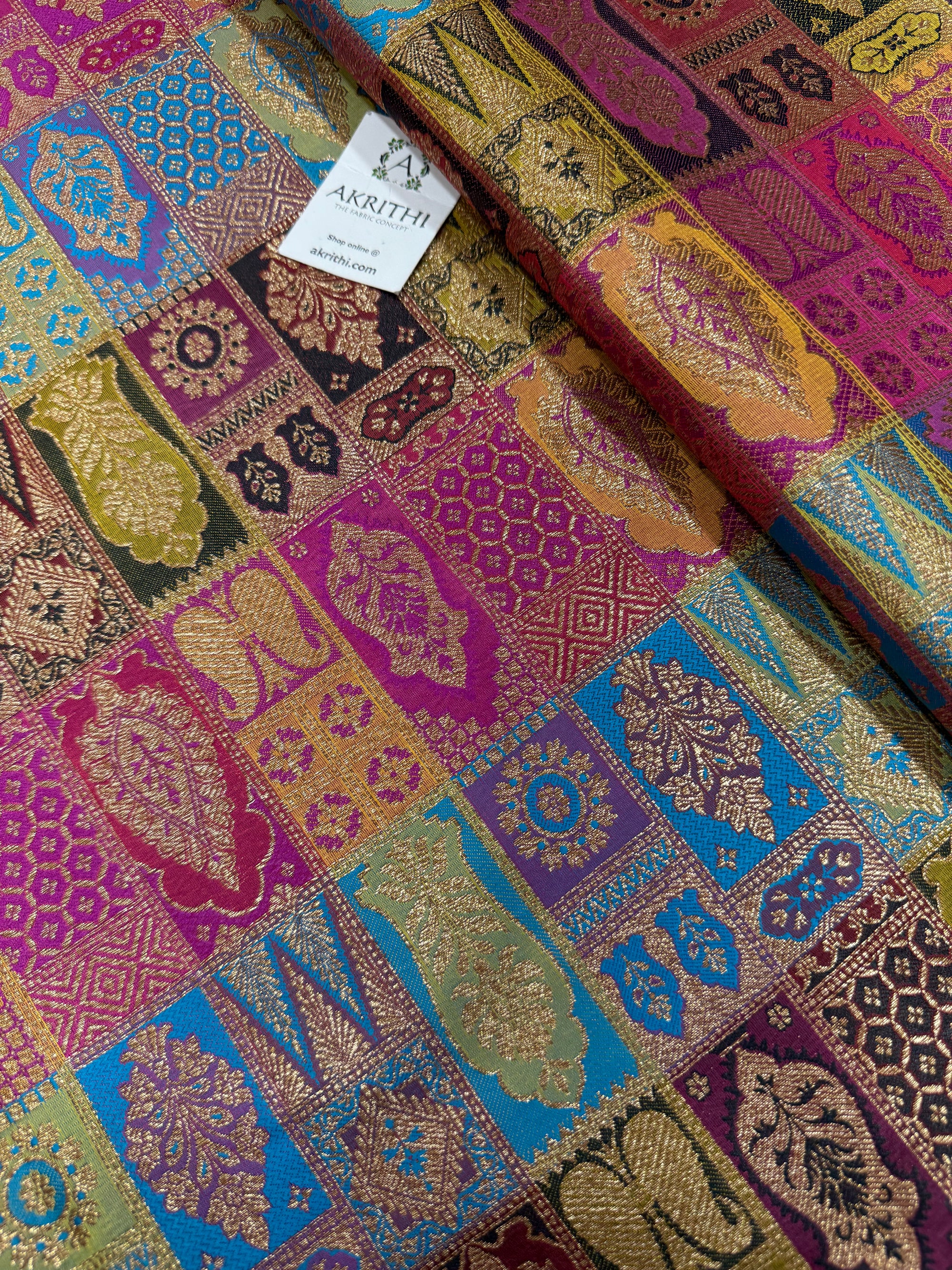 Multicoloured Pure Banarasi brocade fabric