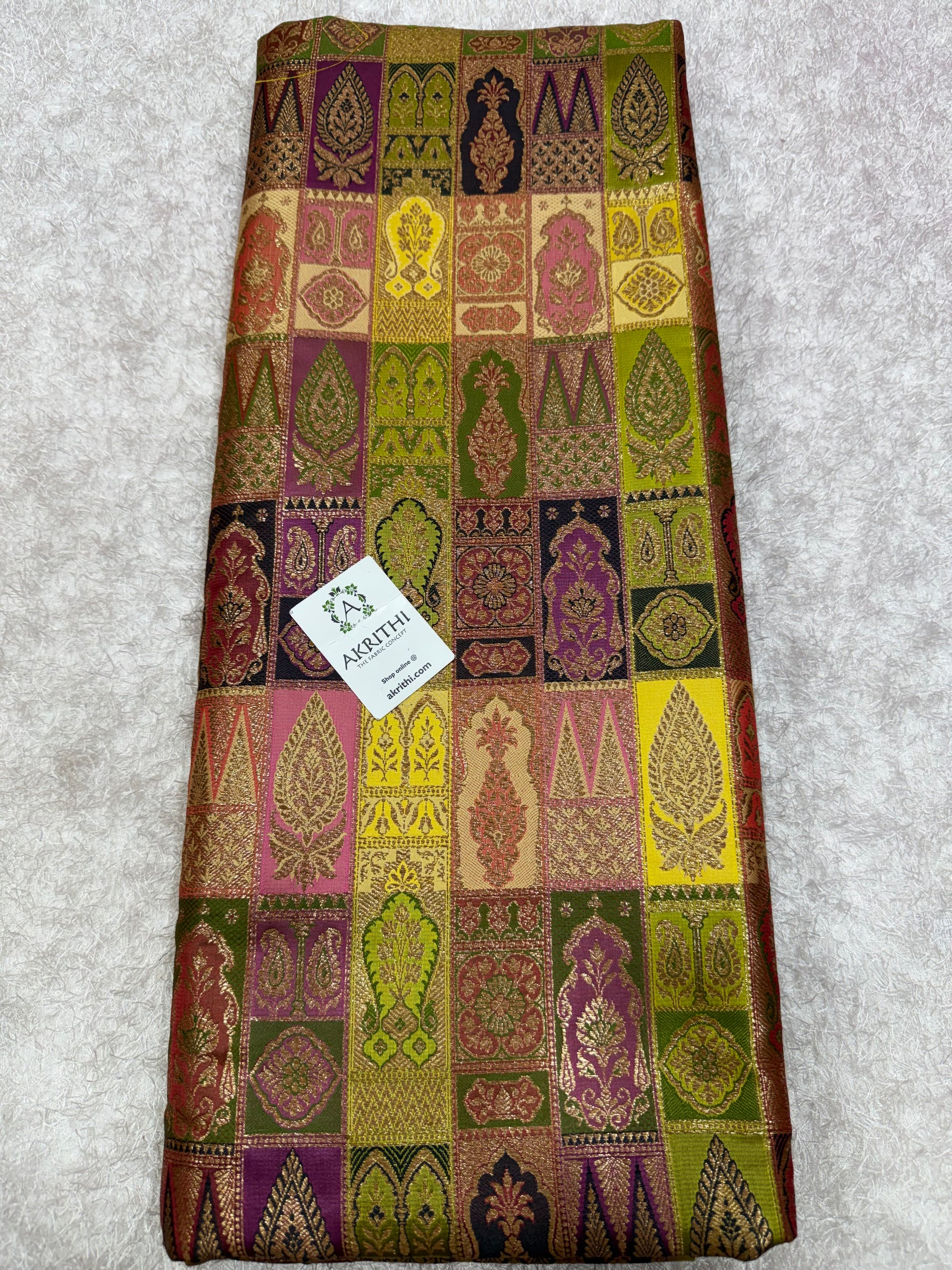 Multicoloured Pure Banarasi brocade fabric