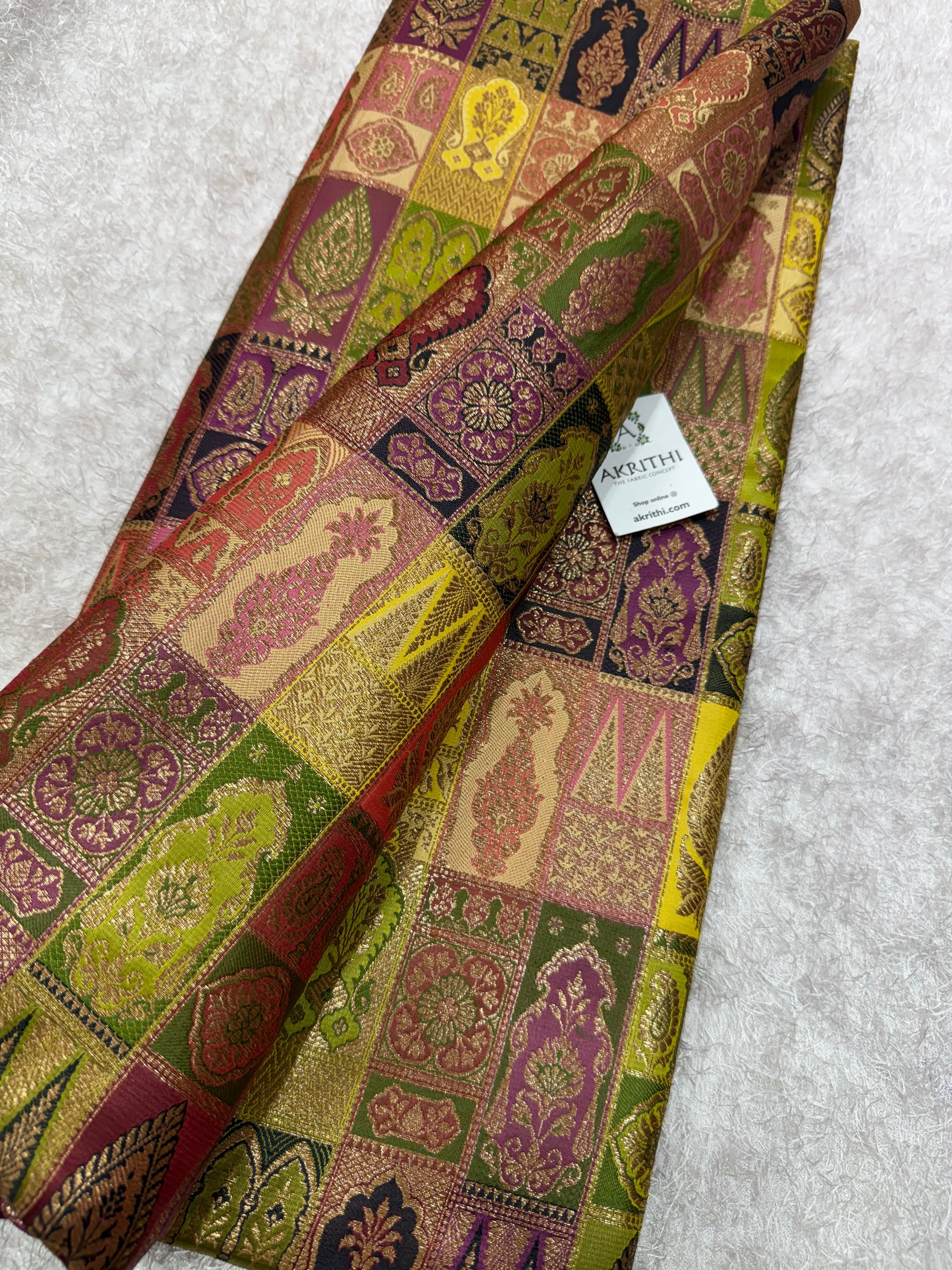 Multicoloured Pure Banarasi brocade fabric