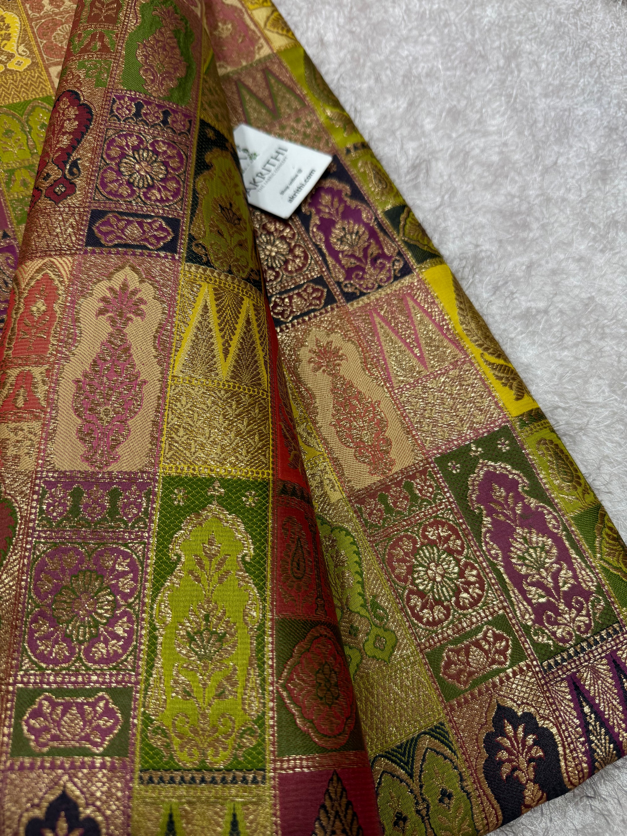 Multicoloured Pure Banarasi brocade fabric