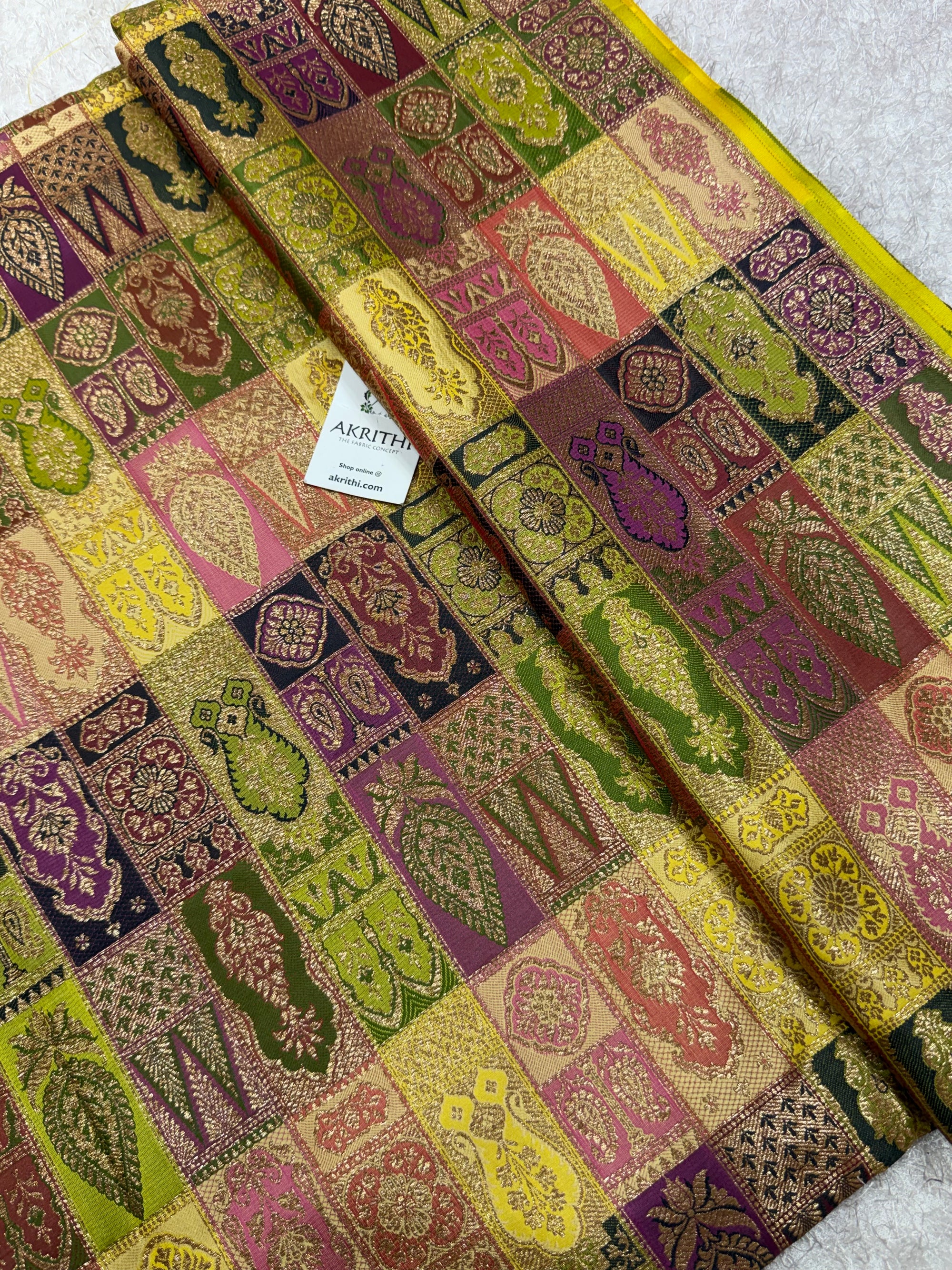 Multicoloured Pure Banarasi brocade fabric
