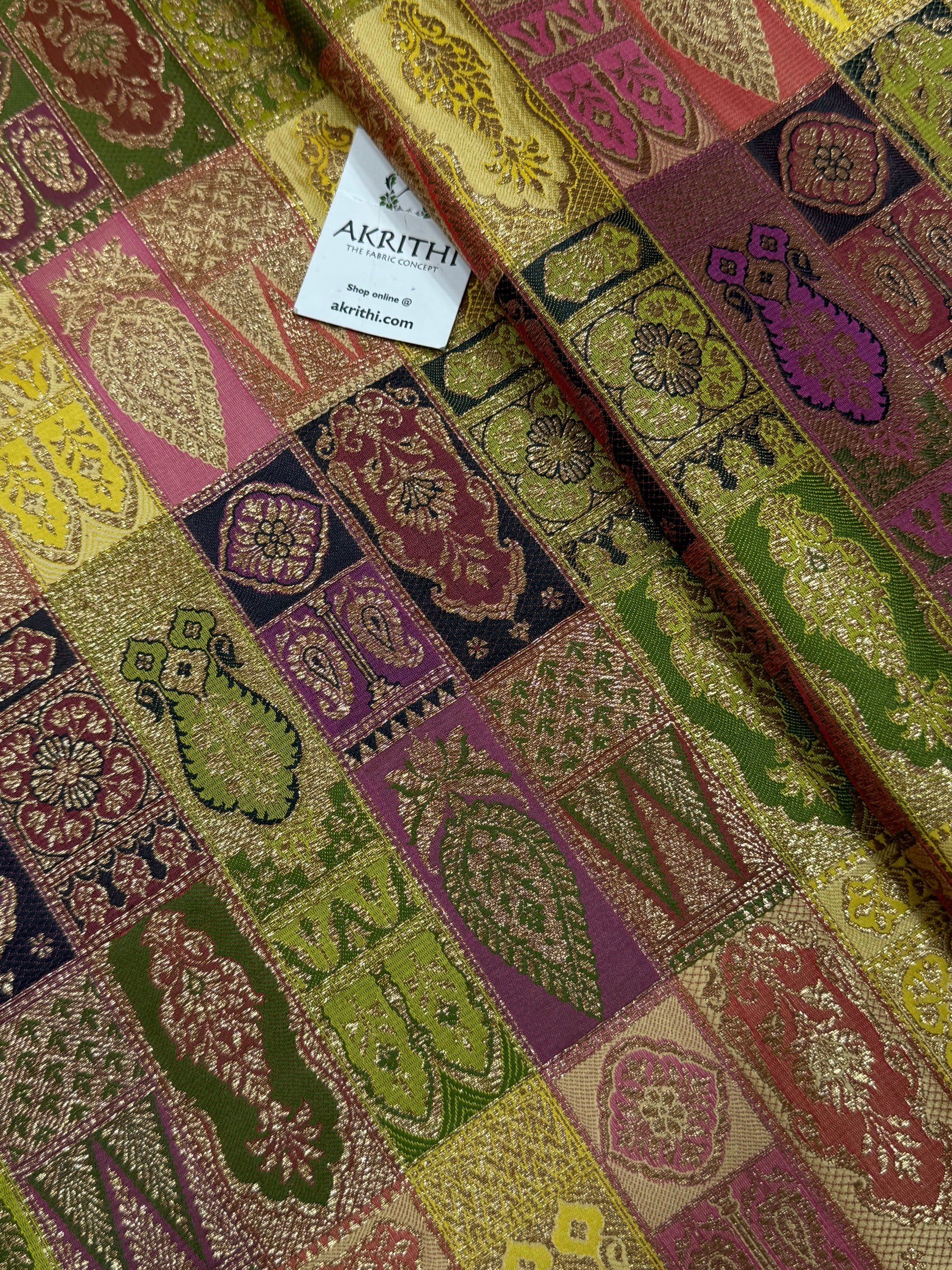 Multicoloured Pure Banarasi brocade fabric