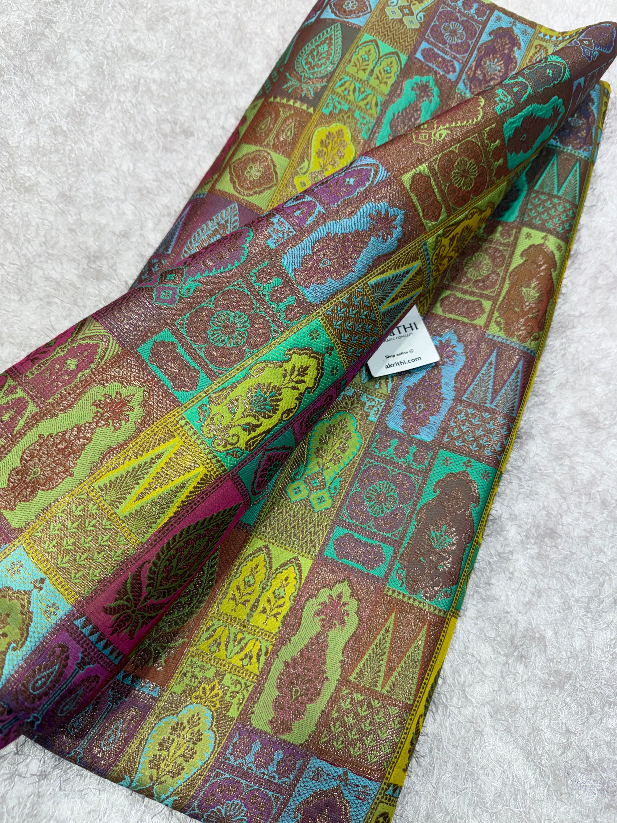 Multicoloured Pure Banarasi brocade fabric