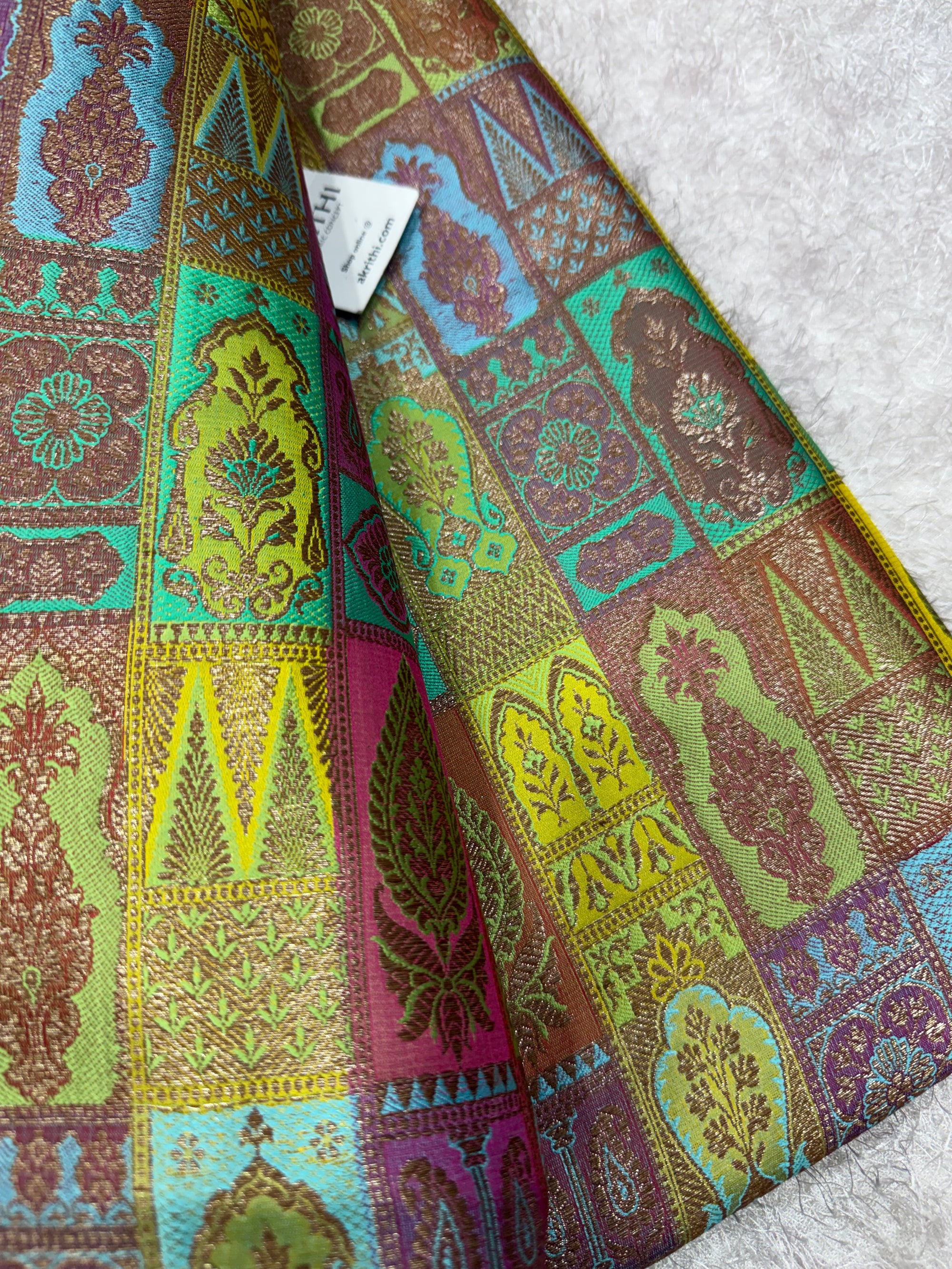 Multicoloured Pure Banarasi brocade fabric